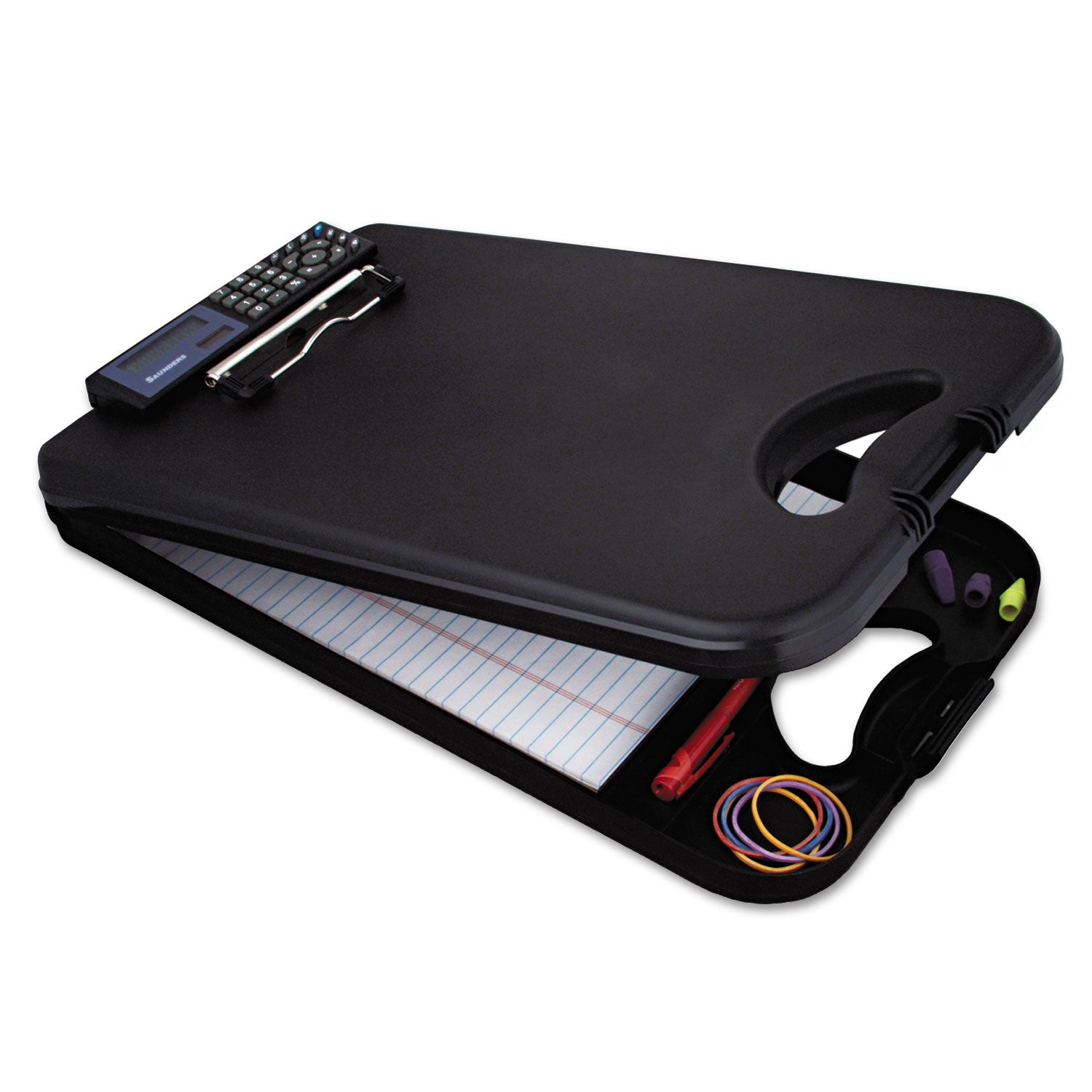 DeskMate II with Calculator, 0.5" Clip Capacity, Holds 8.5 x 11 Sheets, Black