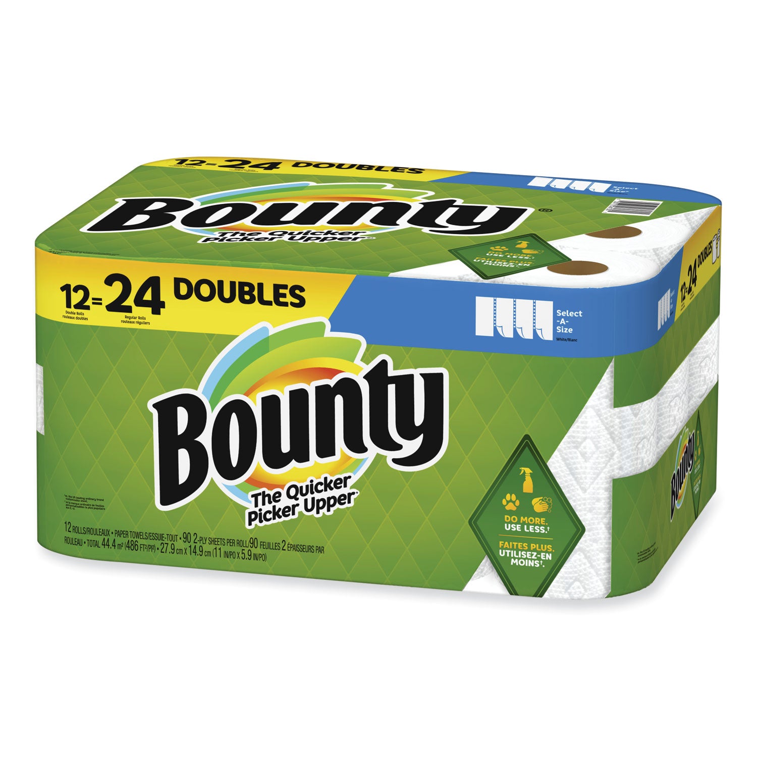 Bounty® Select-a-Size Kitchen Roll Paper Towels, 2-Ply, 5.9 x 11, White, 90 Sheets/Double Roll, 12 Rolls/Carton