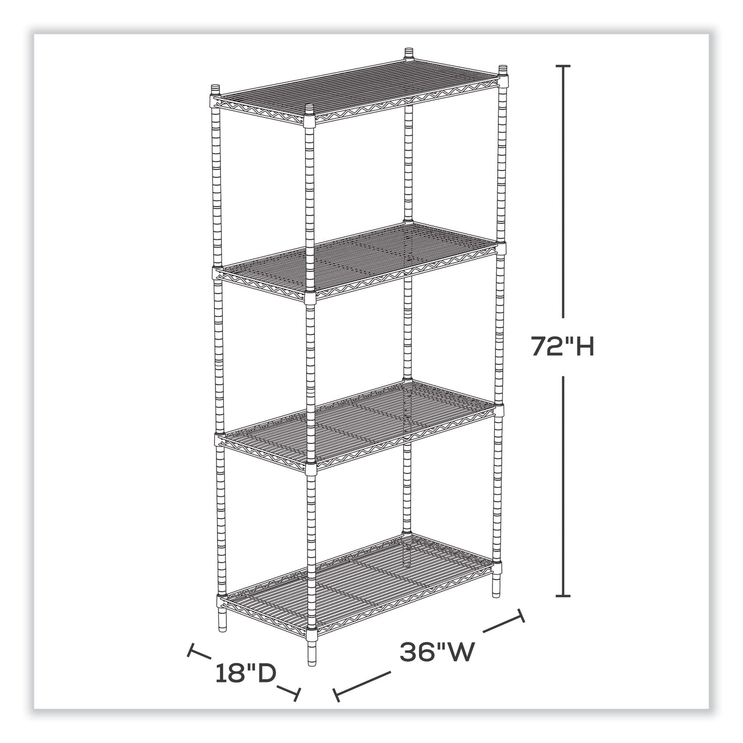 Safco® Industrial Wire Shelving, Four-Shelf, 36w x 18d x 72h, Metallic Gray