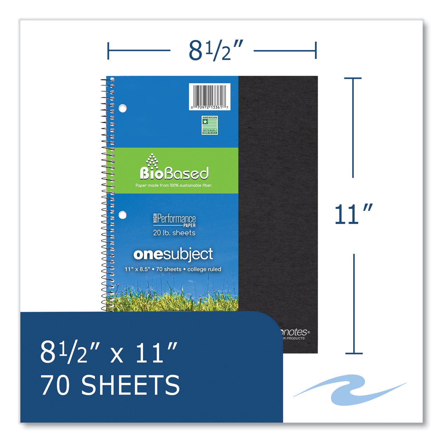 Roaring Spring® Environotes BioBased Notebook, 1-Subject, Medium/College Rule, Randomly Assorted Earthtone Cover, (70) 11 x 8.5 Sheets