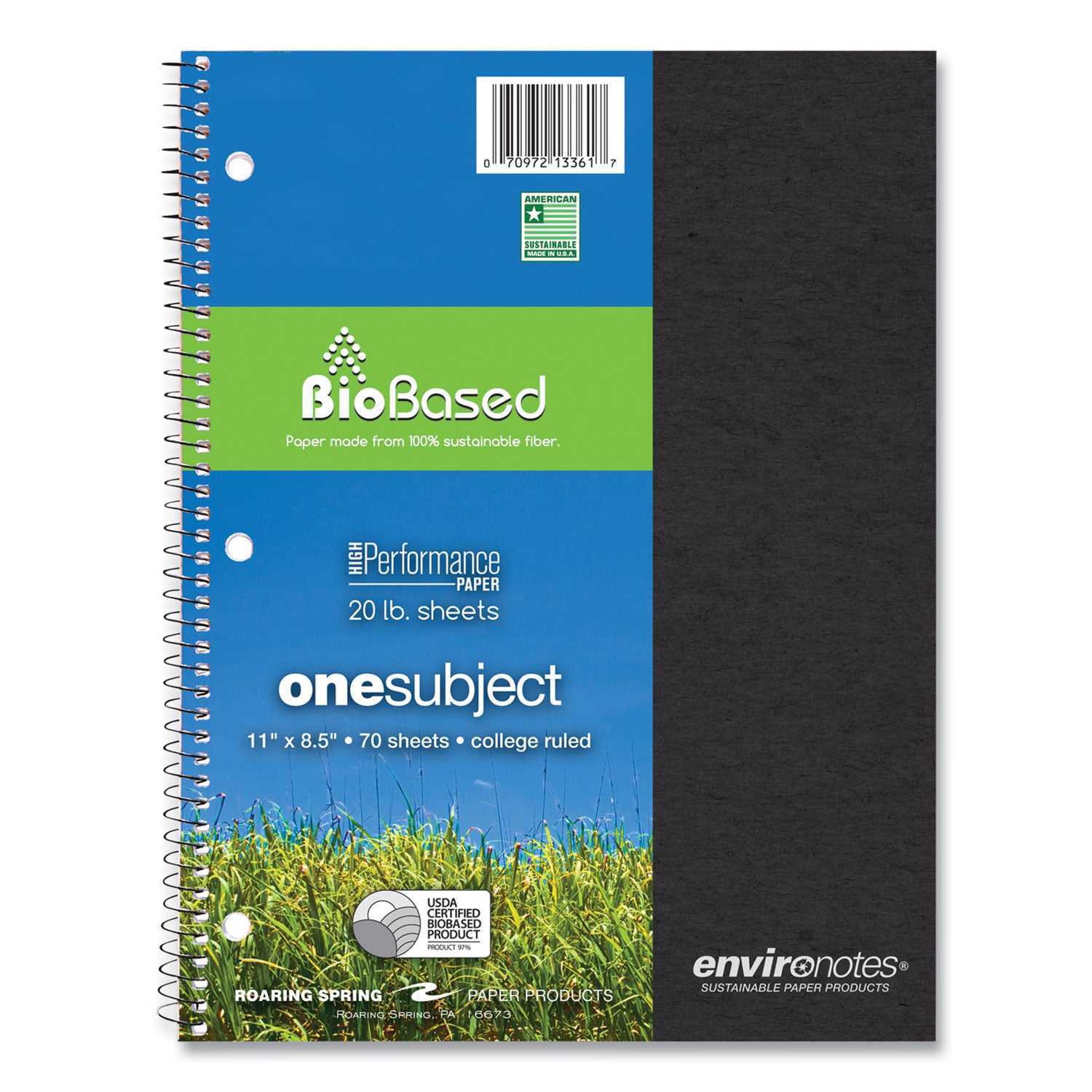 Environotes BioBased Notebook, 1-Subject, Medium/College Rule, Randomly Assorted Earthtone Cover, (70) 11 x 8.5 Sheets