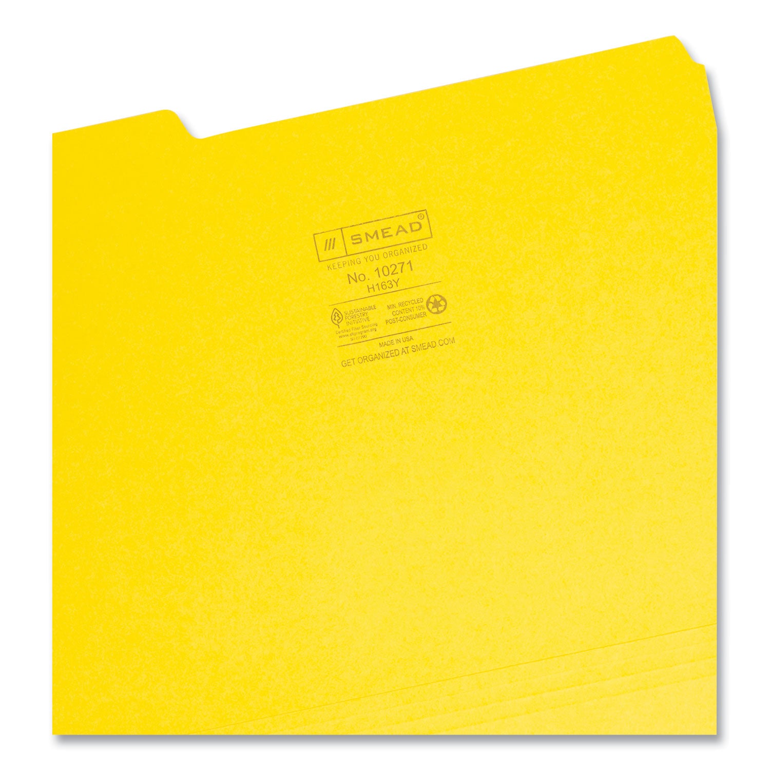 Smead™ Interior File Folders, 1/3-Cut Tabs: Assorted, Letter Size, 0.75" Expansion, Yellow, 100/Box