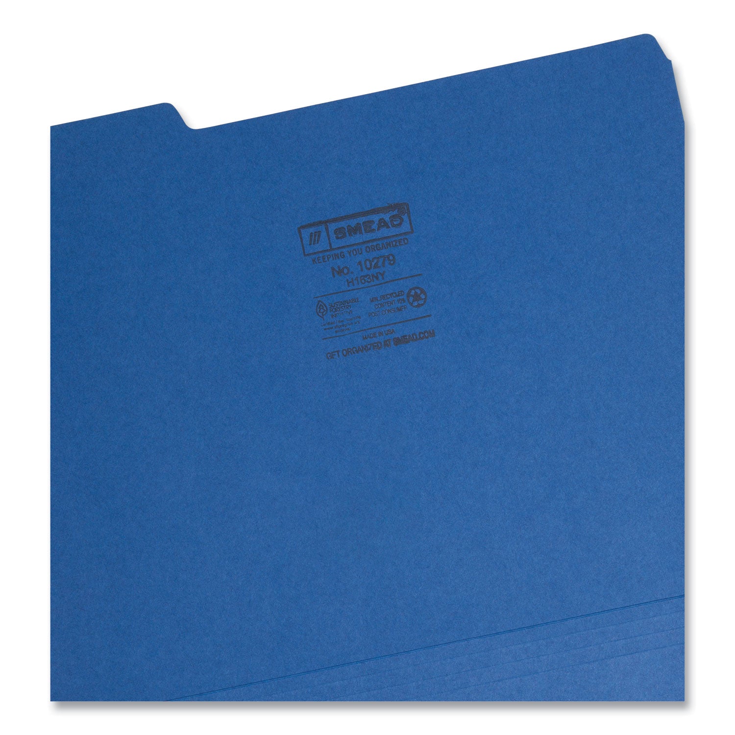 Smead™ Interior File Folders, 1/3-Cut Tabs: Assorted, Letter Size, 0.75" Expansion, Navy Blue, 100/Box