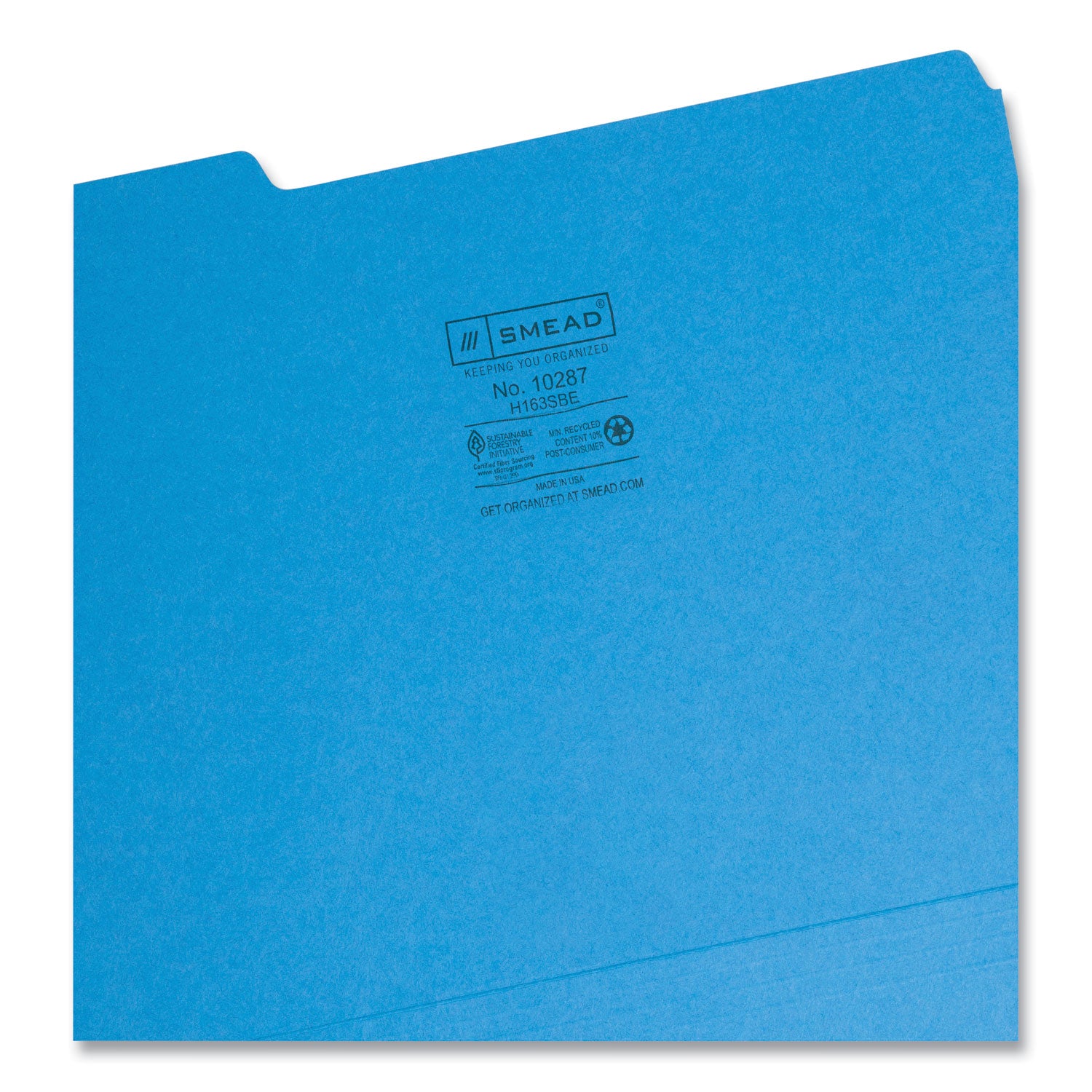 Smead™ Interior File Folders, 1/3-Cut Tabs: Assorted, Letter Size, 0.75" Expansion, Sky Blue, 100/Box