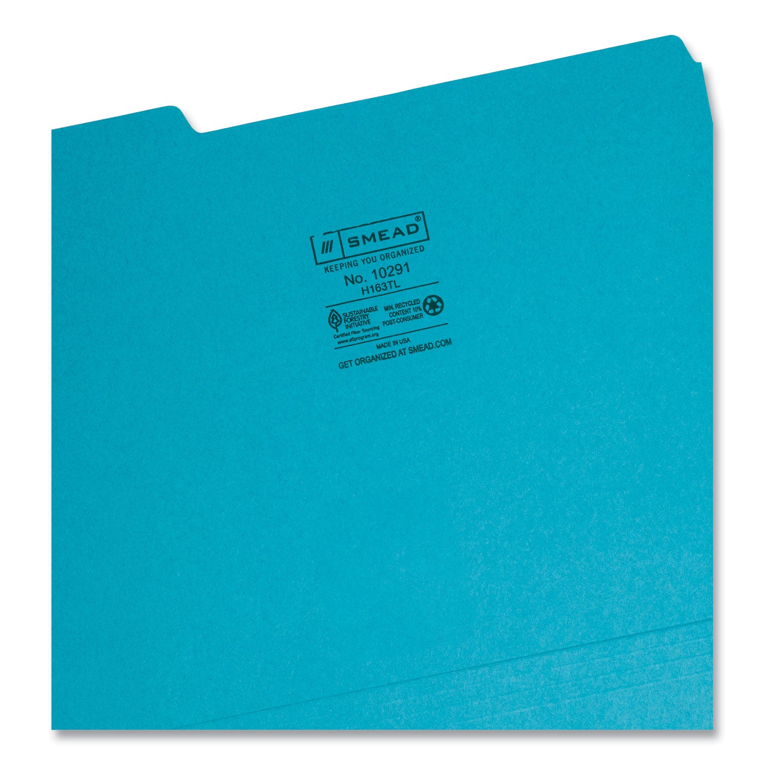 Smead™ Interior File Folders, 1/3-Cut Tabs: Assorted, Letter Size, 0.75" Expansion, Teal, 100/Box