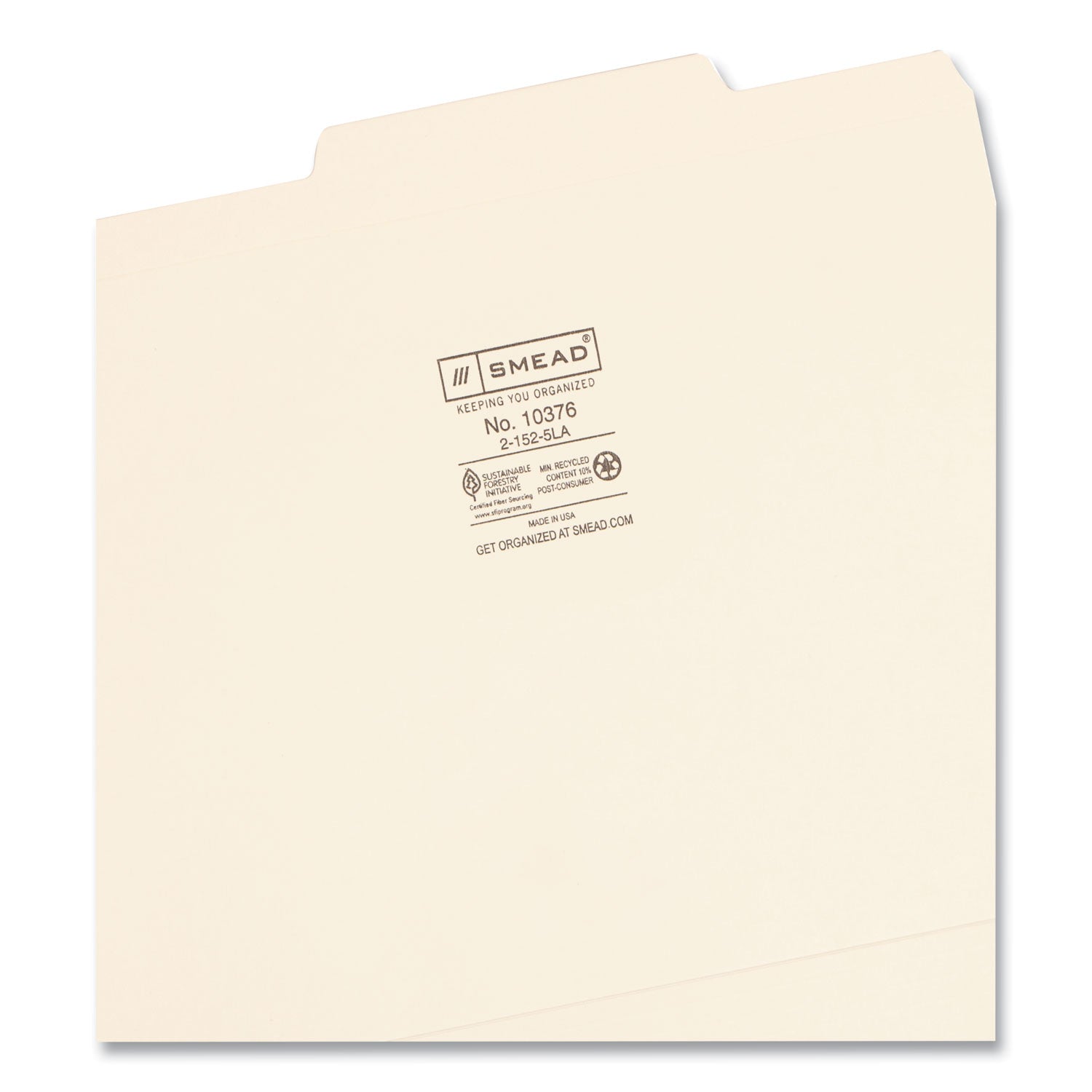 Smead™ Reinforced Guide Height File Folders, 2/5-Cut Tabs: Right of Center Position, Letter Size, 0.75" Expansion, Manila, 100/Box