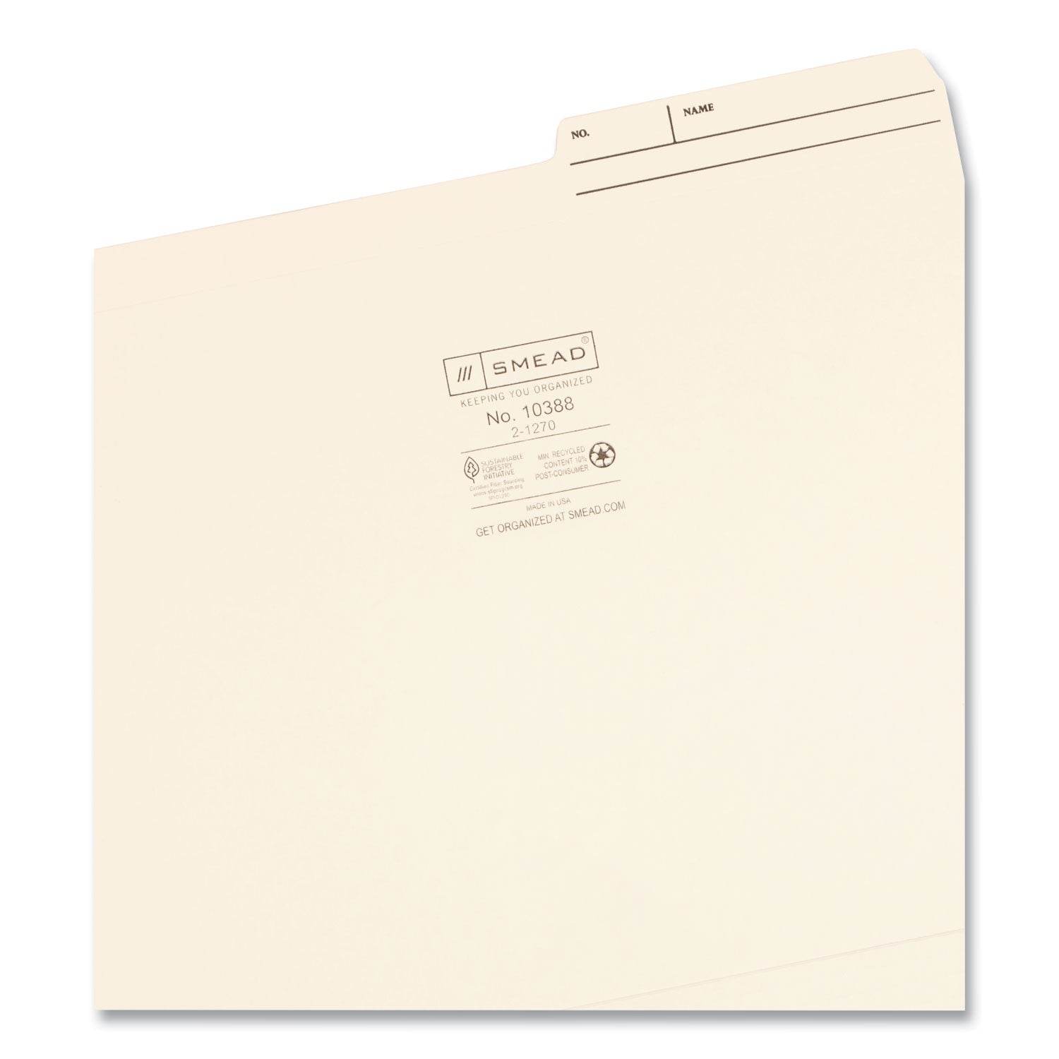 Smead™ Reinforced Guide Height File Folders, 2/5-Cut Printed Tabs: Right Position, Letter Size, 0.75" Expansion, Manila, 100/Box