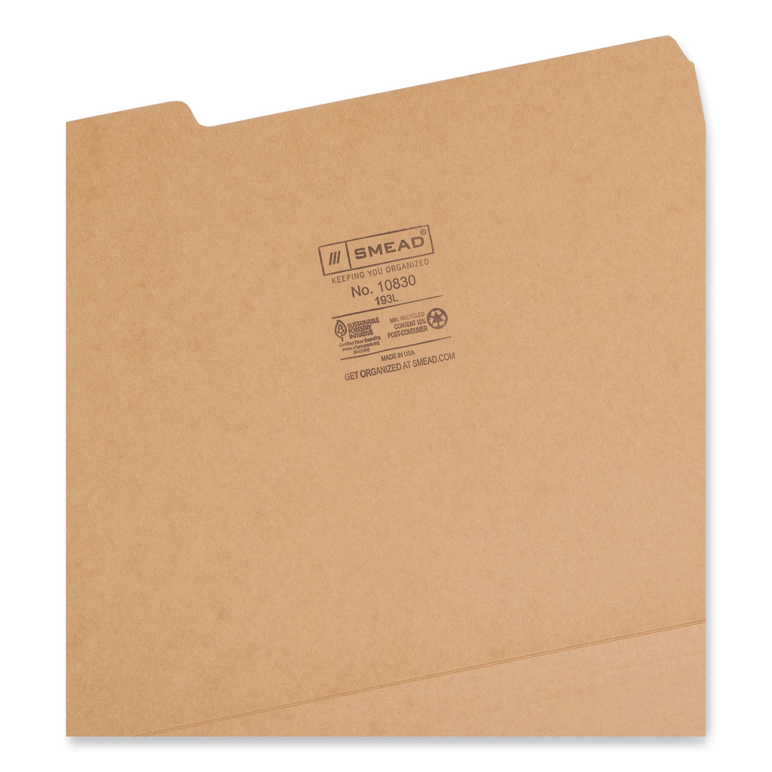 Smead™ Heavyweight Kraft File Folder, 1/3-Cut Tabs: Assorted, Letter Size, 0.75" Expansion, 17-pt Kraft, Brown, 50/Box