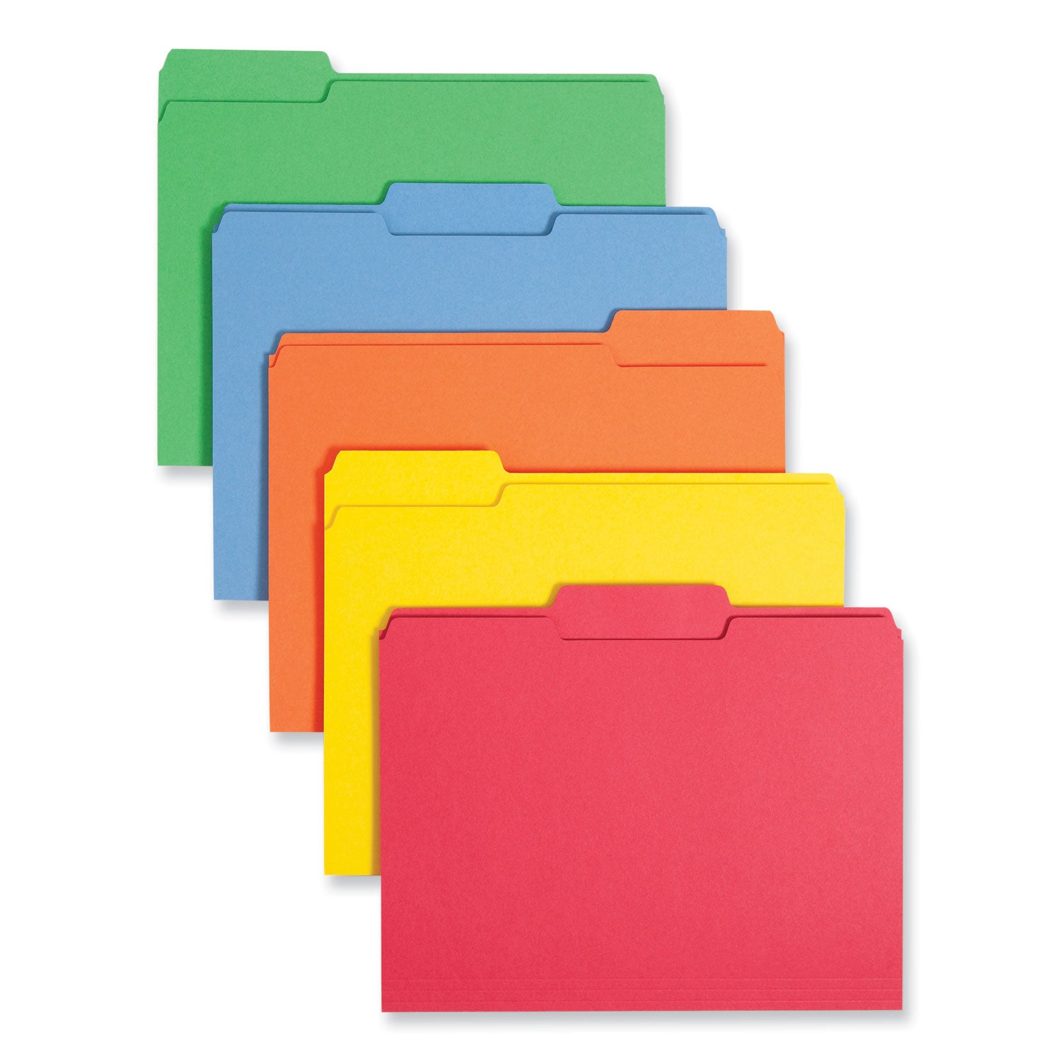 Colored File Folders, 1/3-Cut Tabs: Assorted, Letter Size, 0.75" Expansion, Assorted: Blue/Green/Orange/Red/Yellow, 100/Box