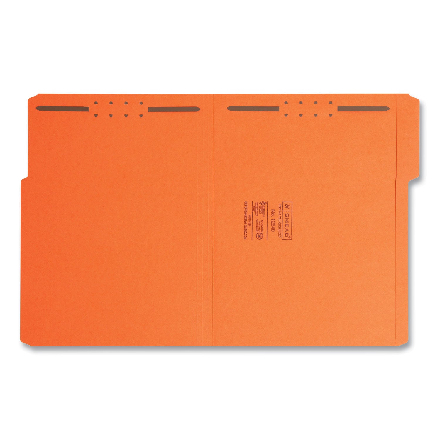 Smead™ Top Tab Colored Fastener Folders, 0.75" Expansion, 2 Fasteners, Letter Size, Orange Exterior, 50/Box