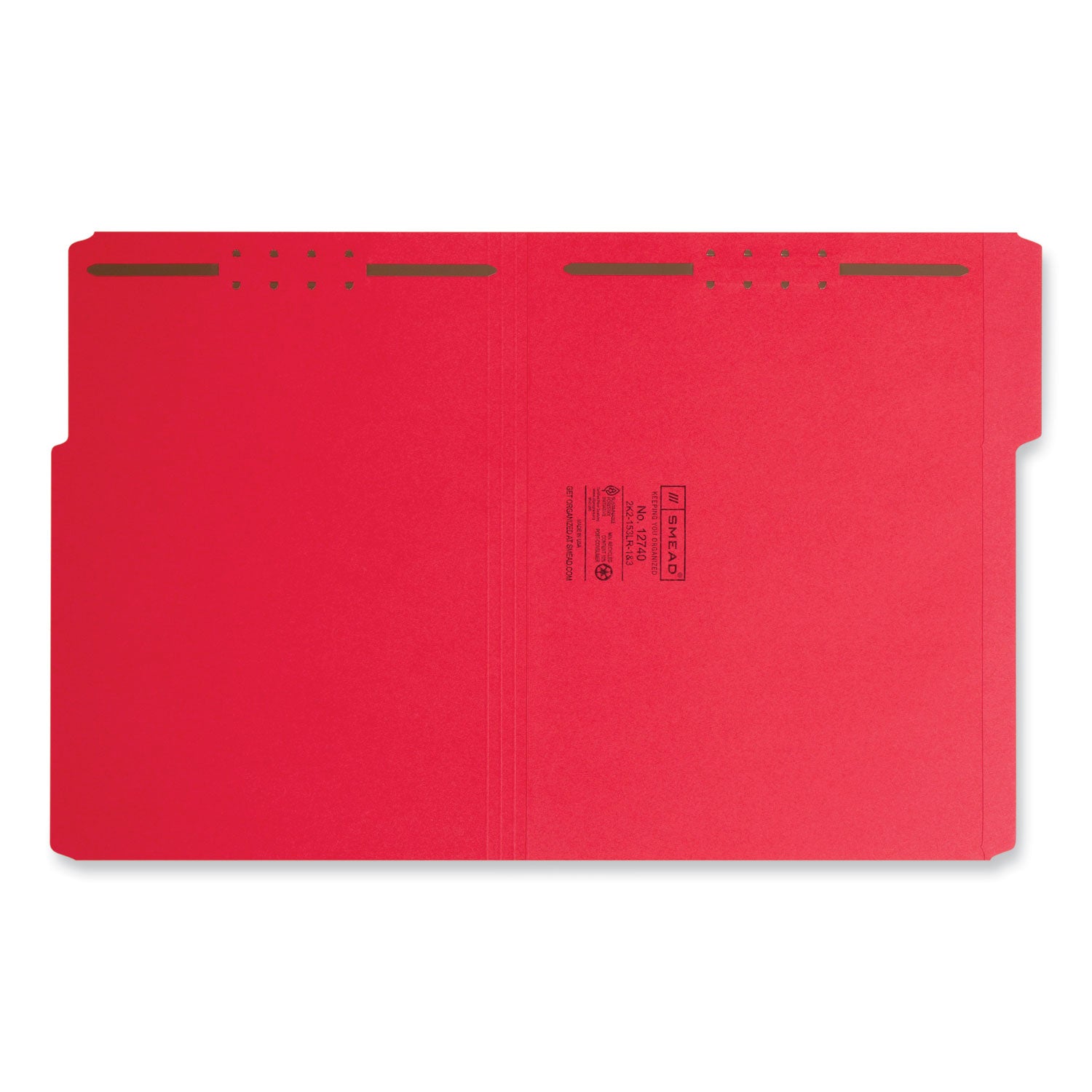 Smead™ Top Tab Colored Fastener Folders, 0.75" Expansion, 2 Fasteners, Letter Size, Red Exterior, 50/Box