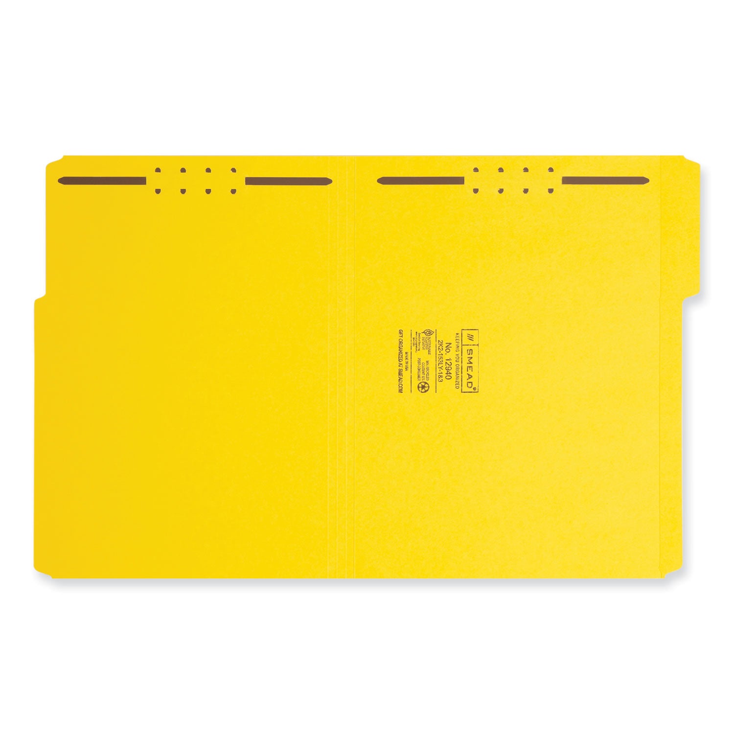 Smead™ Top Tab Colored Fastener Folders, 0.75" Expansion, 2 Fasteners, Letter Size, Yellow Exterior, 50/Box