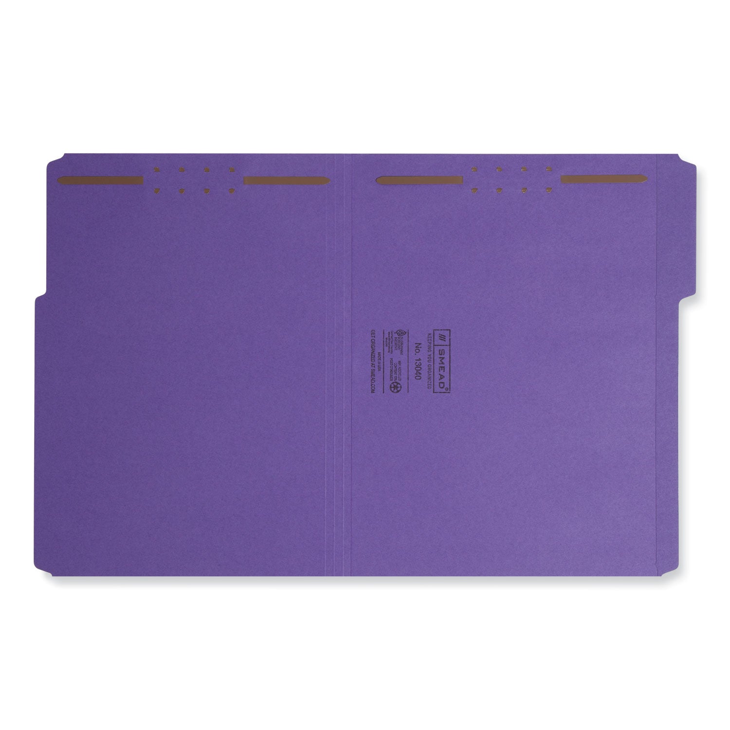 Smead™ Top Tab Colored Fastener Folders, 0.75" Expansion, 2 Fasteners, Letter Size, Purple Exterior, 50/Box