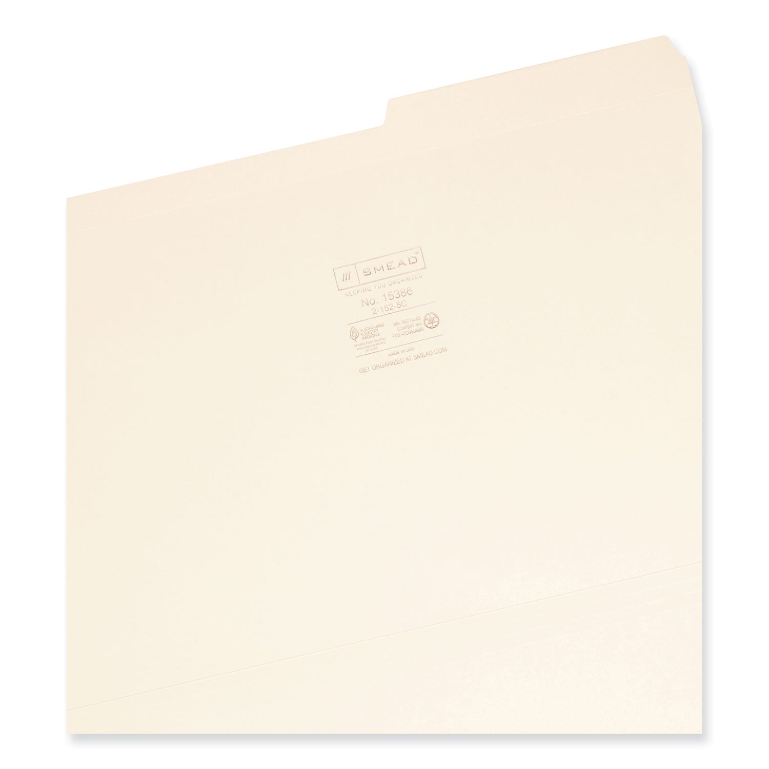 Smead™ Reinforced Guide Height File Folders, 2/5-Cut Tabs: Right Position, Legal Size, 0.75" Expansion, Manila, 100/Box