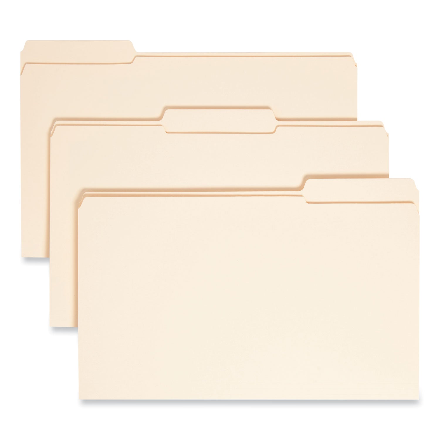 Reinforced Tab Manila File Folders, 1/3-Cut Tabs: Assorted, Legal Size, 0.75" Expansion, 14-pt Manila, 100/Box