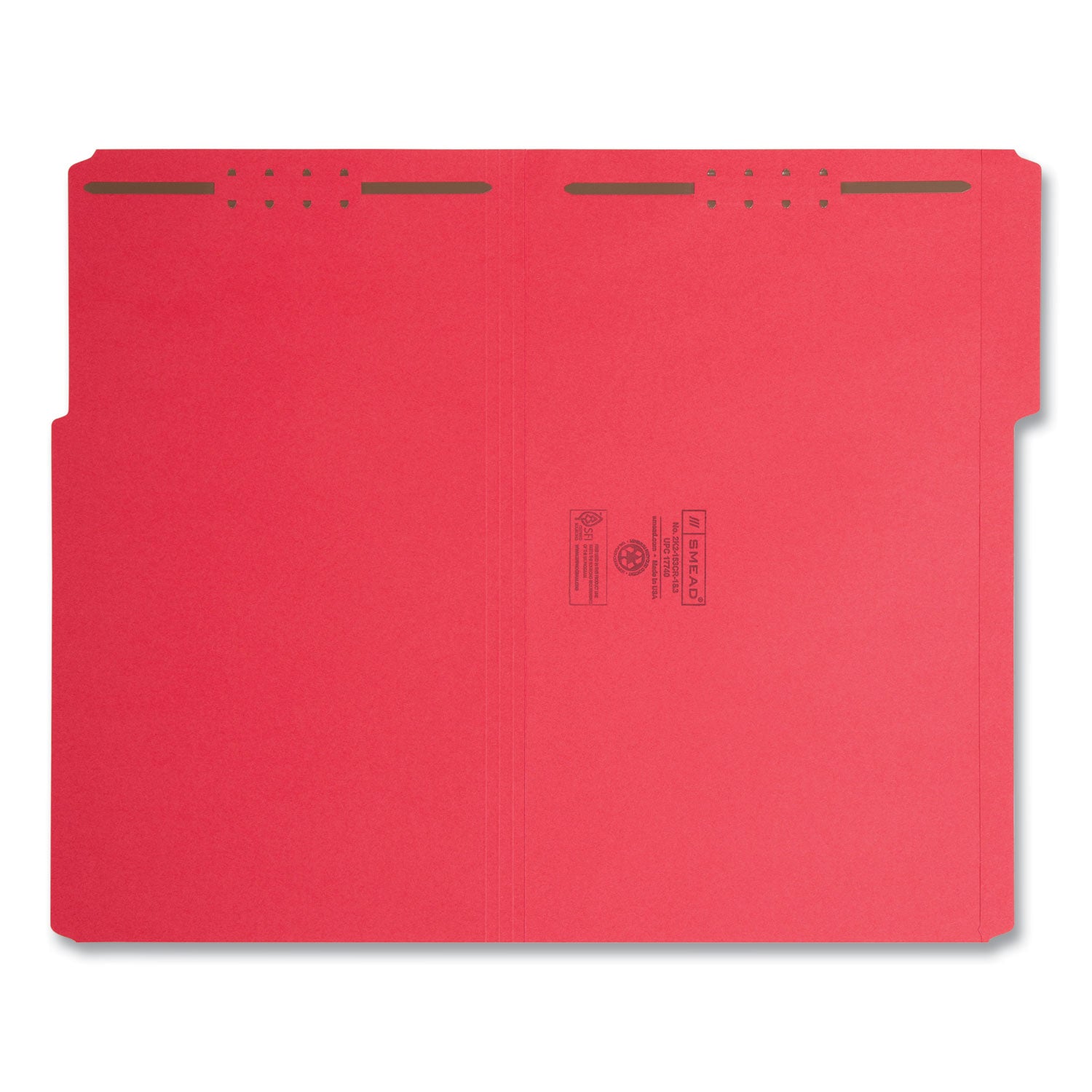 Smead™ Top Tab Colored Fastener Folders, 0.75" Expansion, 2 Fasteners, Legal Size, Red Exterior, 50/Box