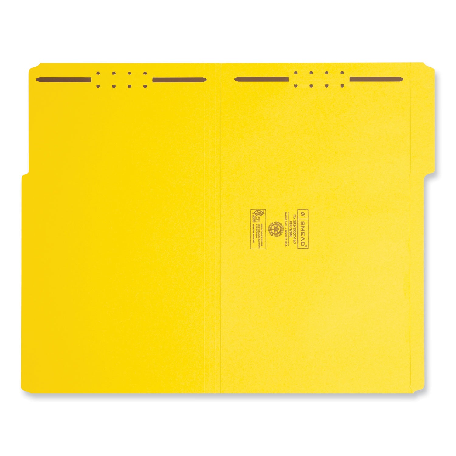 Smead™ Top Tab Colored Fastener Folders, 0.75" Expansion, 2 Fasteners, Legal Size, Yellow Exterior, 50/Box