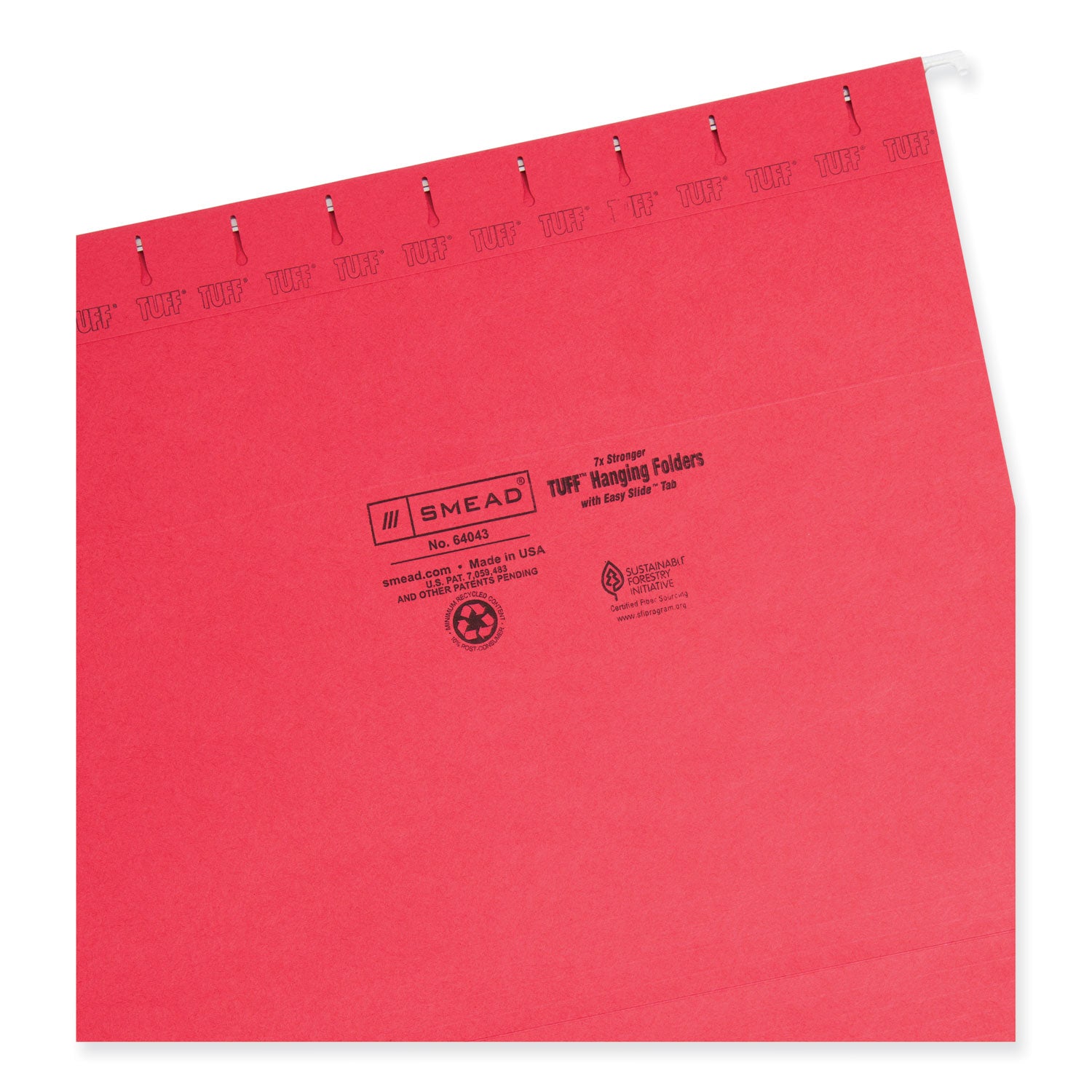 Smead™ TUFF Hanging Folders with Easy Slide Tab, Letter Size, 1/3-Cut Tabs, Red, 18/Box