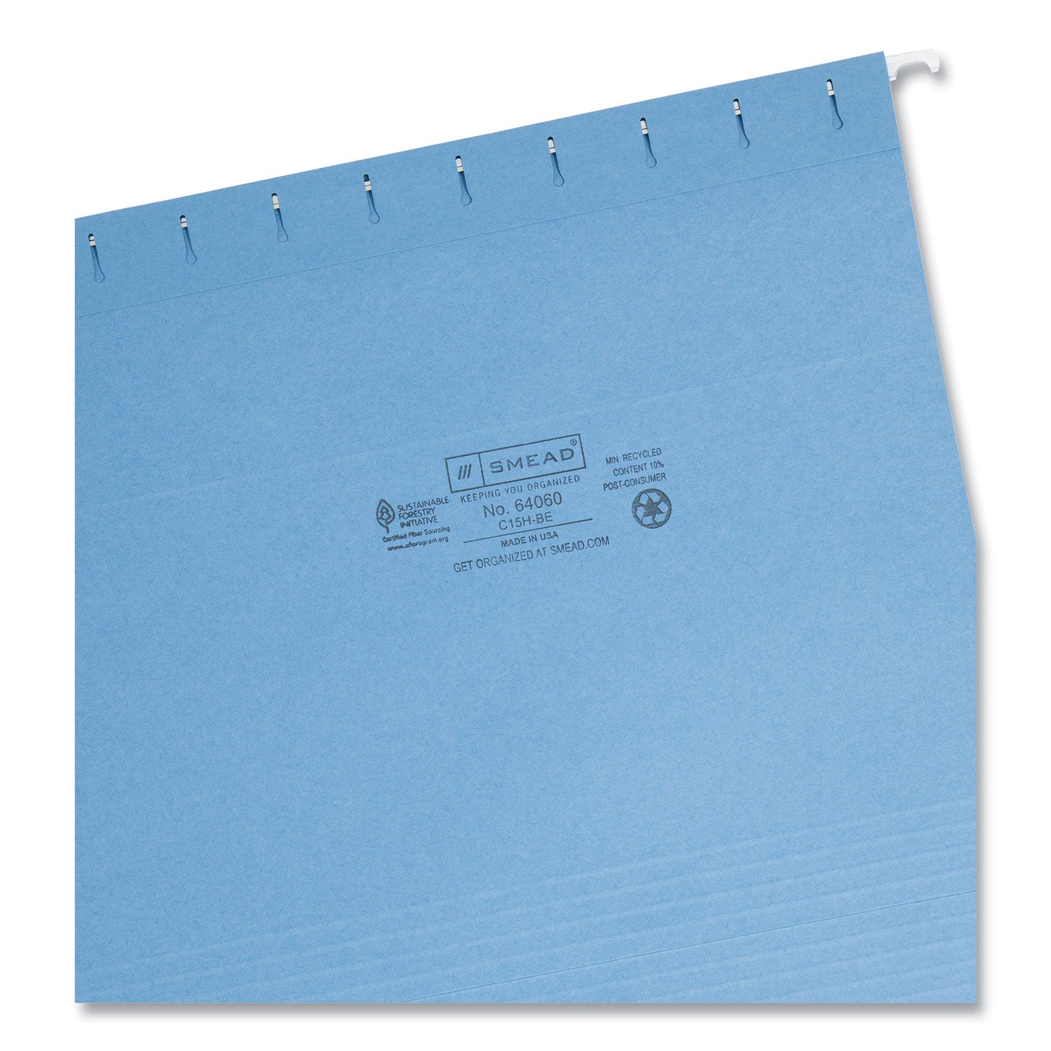 Smead™ Colored Hanging File Folders with 1/5 Cut Tabs, Letter Size, 1/5-Cut Tabs, Blue, 25/Box