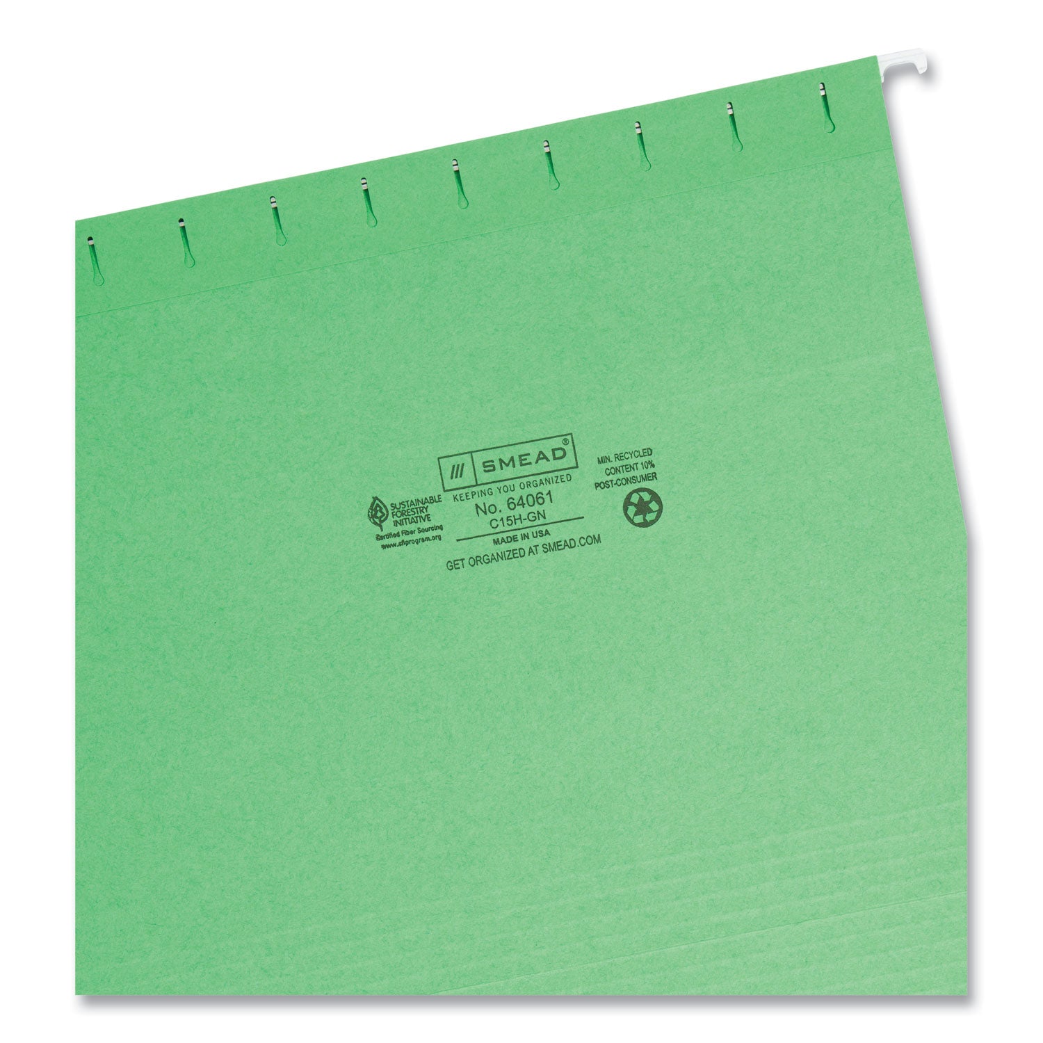 Smead™ Colored Hanging File Folders with 1/5 Cut Tabs, Letter Size, 1/5-Cut Tabs, Green, 25/Box