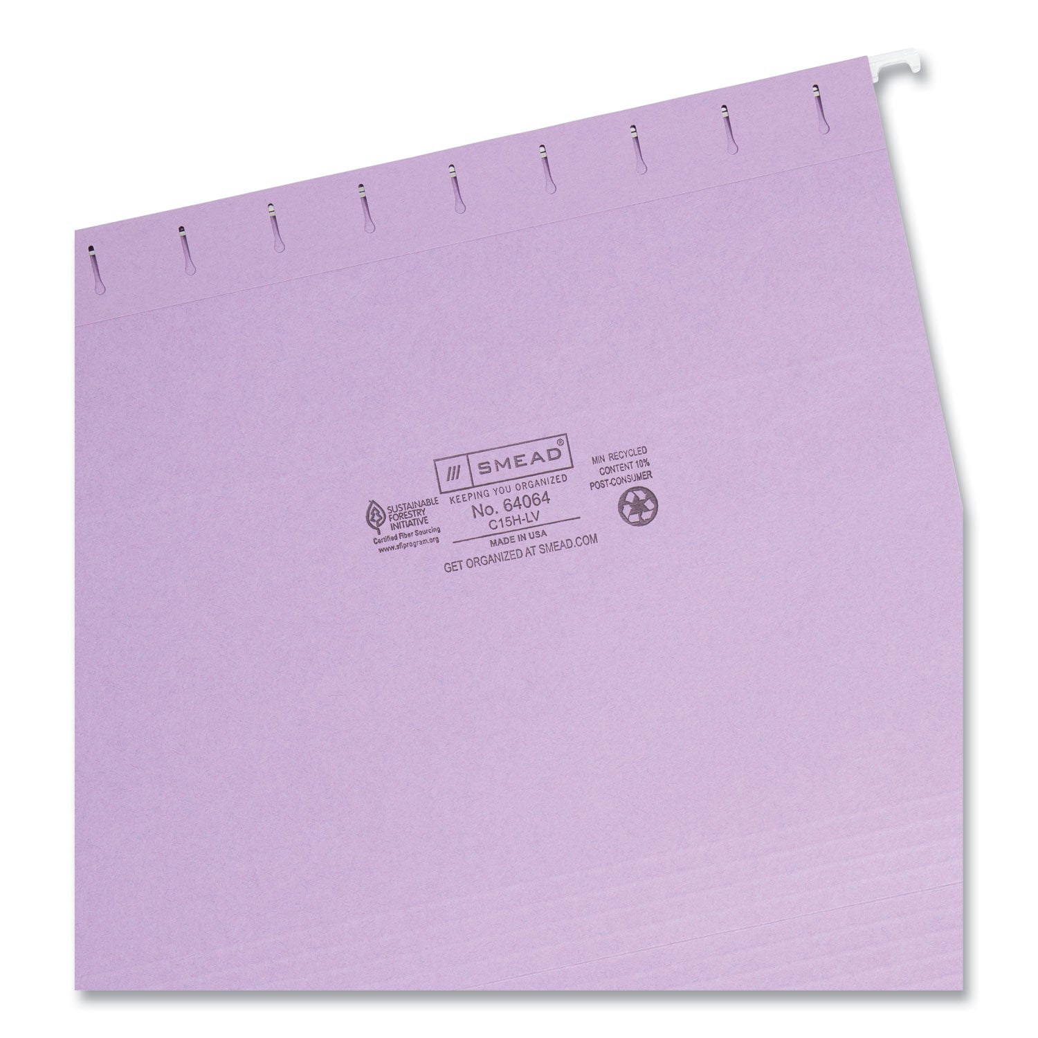 Smead™ Colored Hanging File Folders with 1/5 Cut Tabs, Letter Size, 1/5-Cut Tabs, Lavender, 25/Box