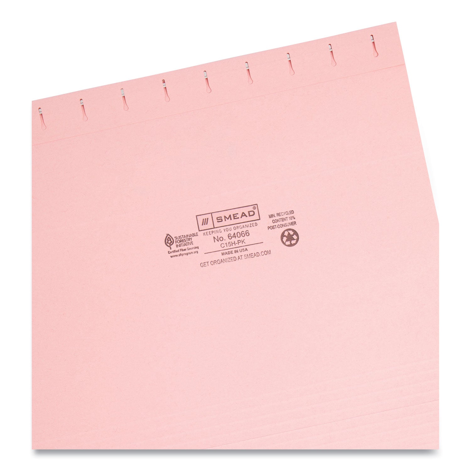 Smead™ Colored Hanging File Folders with 1/5 Cut Tabs, Letter Size, 1/5-Cut Tabs, Pink, 25/Box