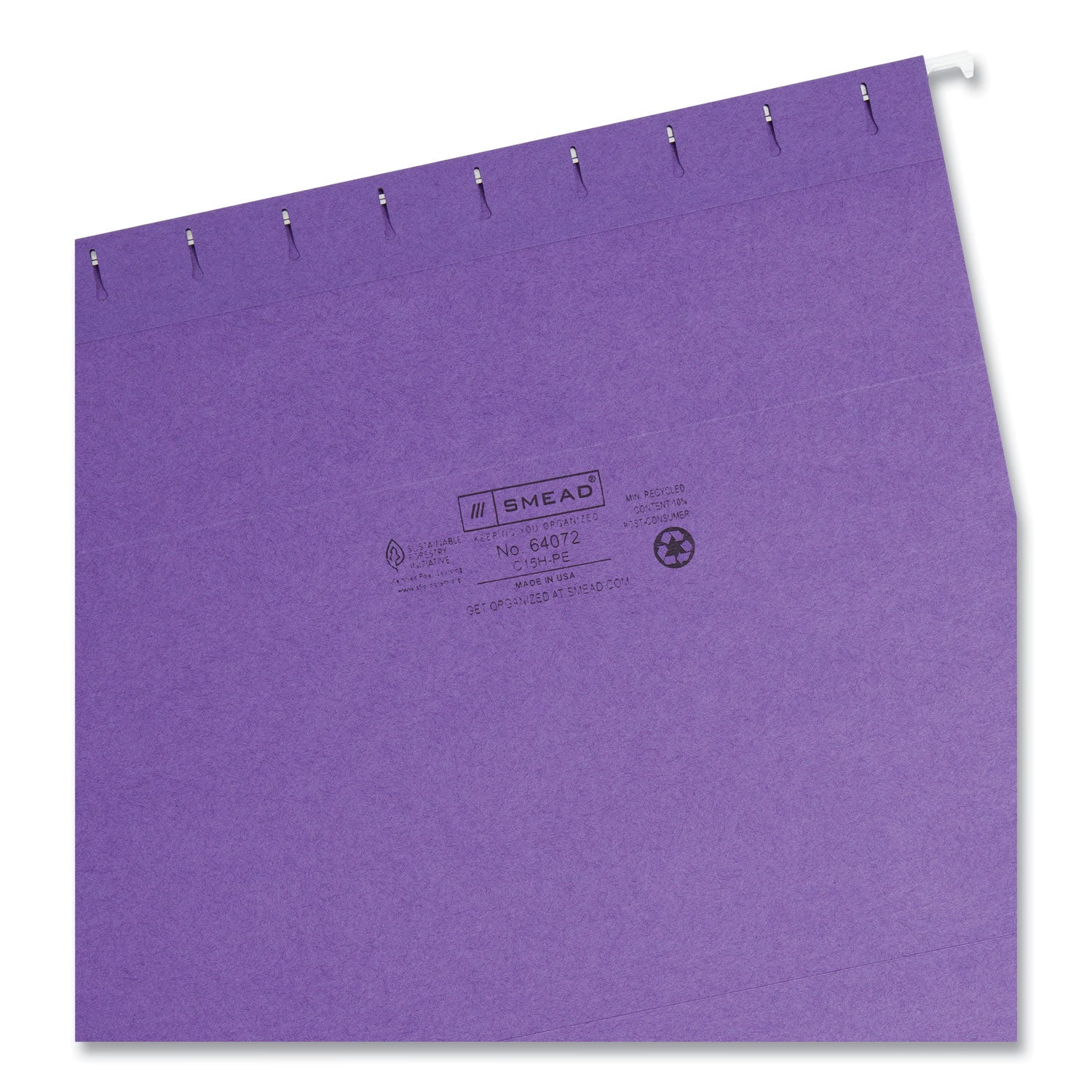 Smead™ Colored Hanging File Folders with 1/5 Cut Tabs, Letter Size, 1/5-Cut Tabs, Purple, 25/Box