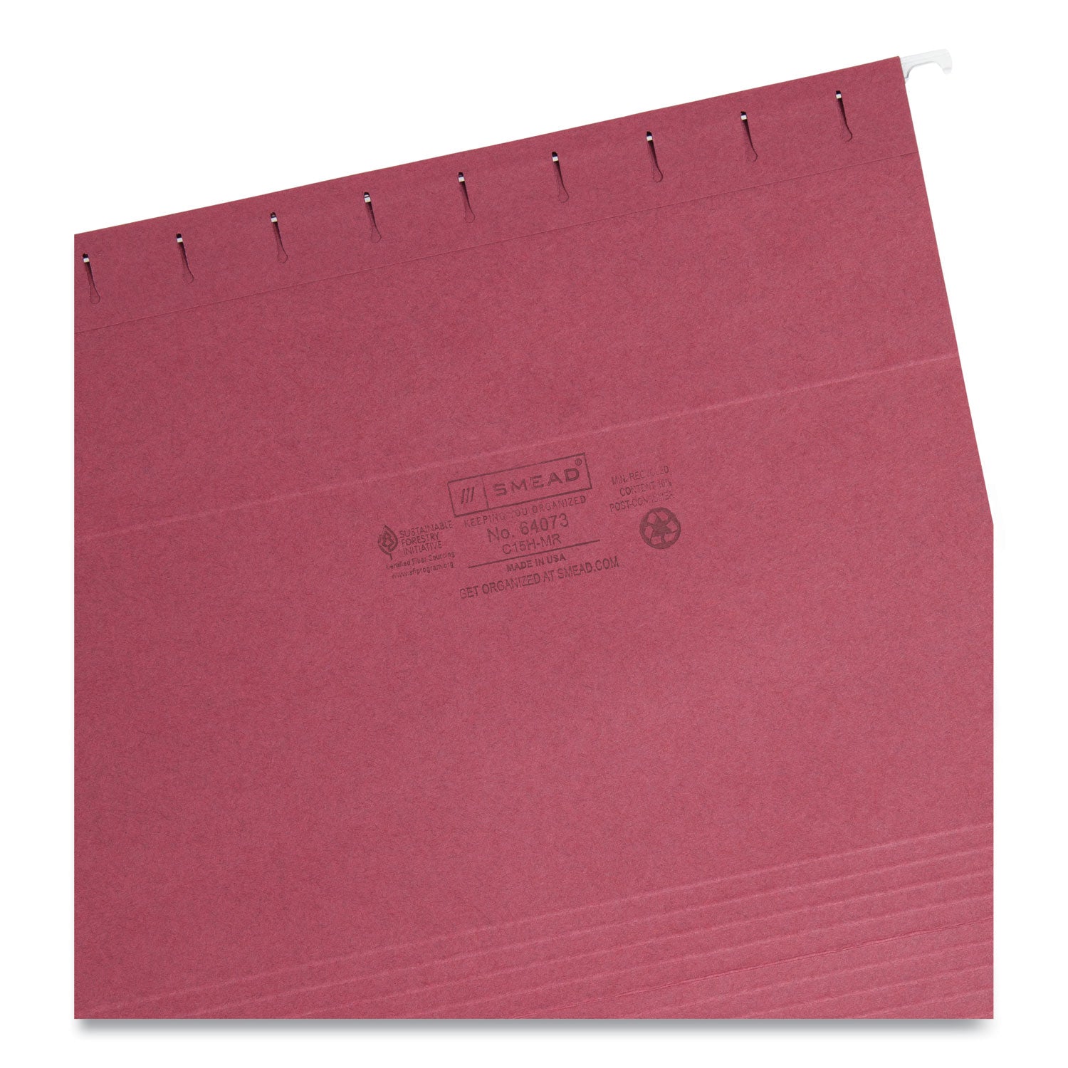 Smead™ Colored Hanging File Folders with 1/5 Cut Tabs, Letter Size, 1/5-Cut Tabs, Maroon, 25/Box