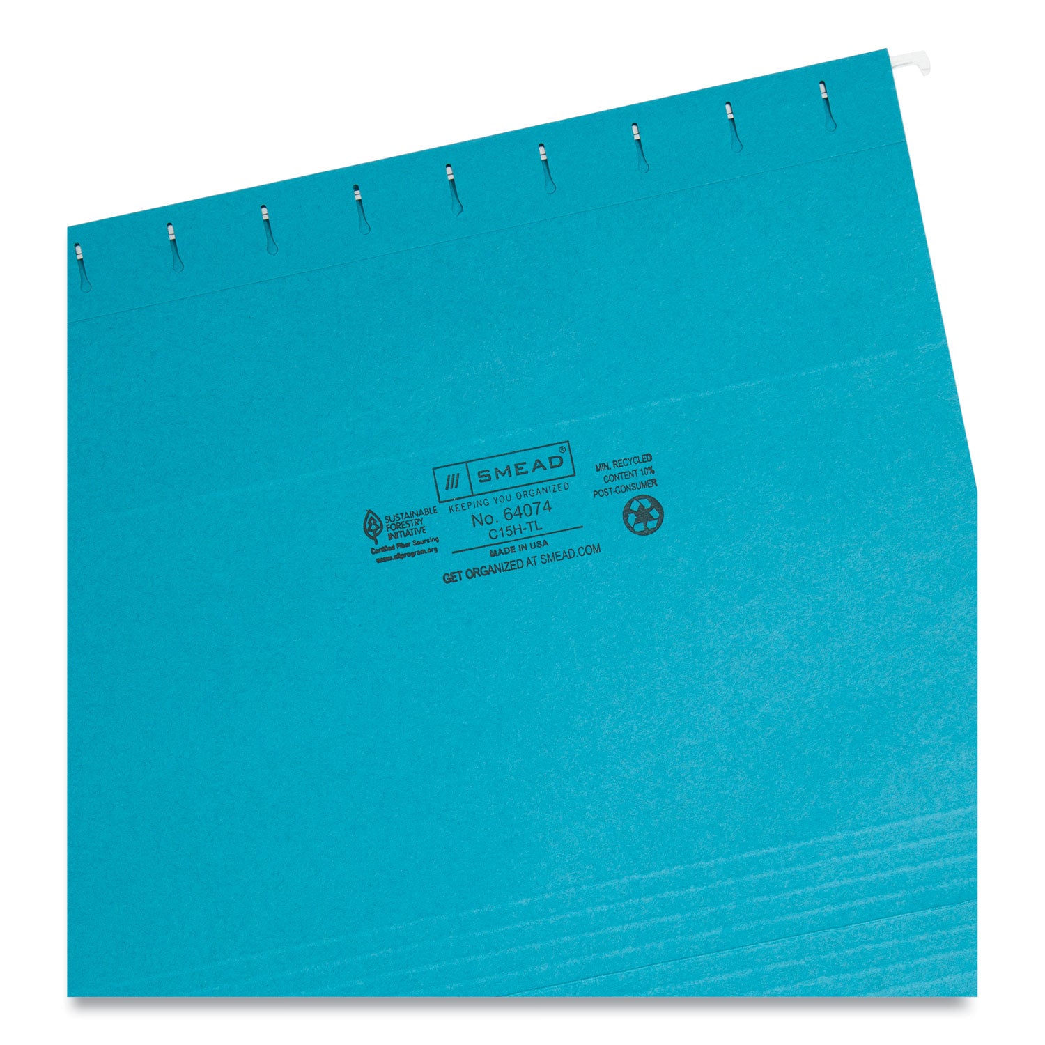 Smead™ Colored Hanging File Folders with 1/5 Cut Tabs, Letter Size, 1/5-Cut Tabs, Teal, 25/Box