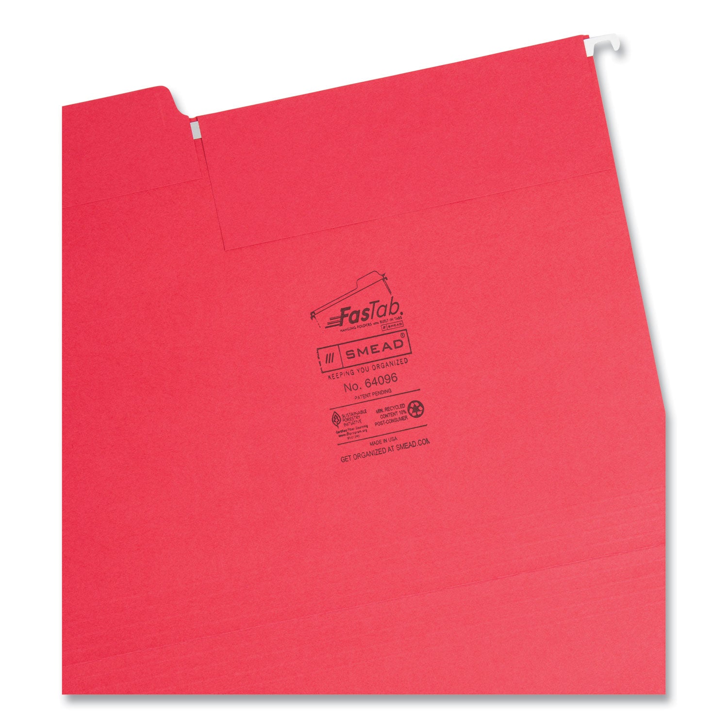 Smead™ FasTab Hanging Folders, Letter Size, 1/3-Cut Tabs, Red, 20/Box