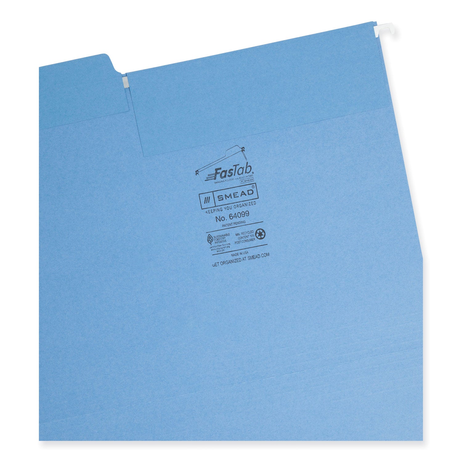 Smead™ FasTab Hanging Folders, Letter Size, 1/3-Cut Tabs, Blue, 20/Box