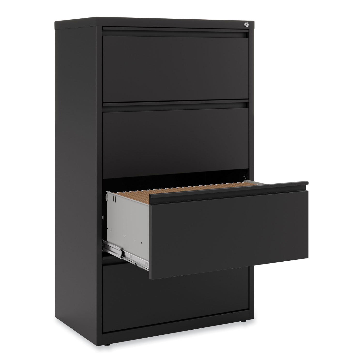 Alera® Lateral File, 4 Legal/Letter-Size File Drawers, Black, 30" x 18.63" x 52.5"