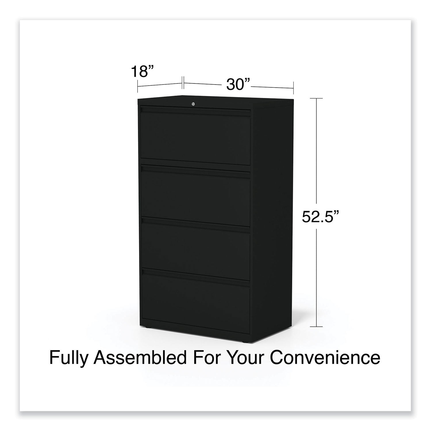 Alera® Lateral File, 4 Legal/Letter-Size File Drawers, Black, 30" x 18.63" x 52.5"