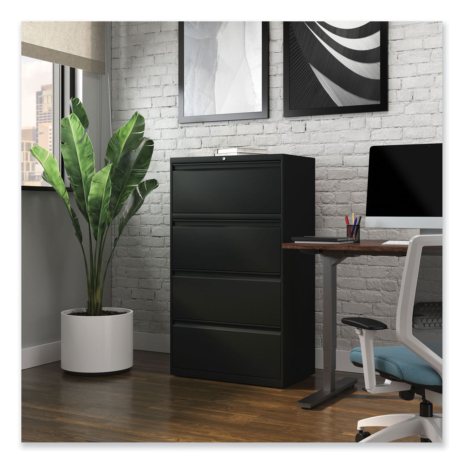 Alera® Lateral File, 4 Legal/Letter-Size File Drawers, Black, 30" x 18.63" x 52.5"