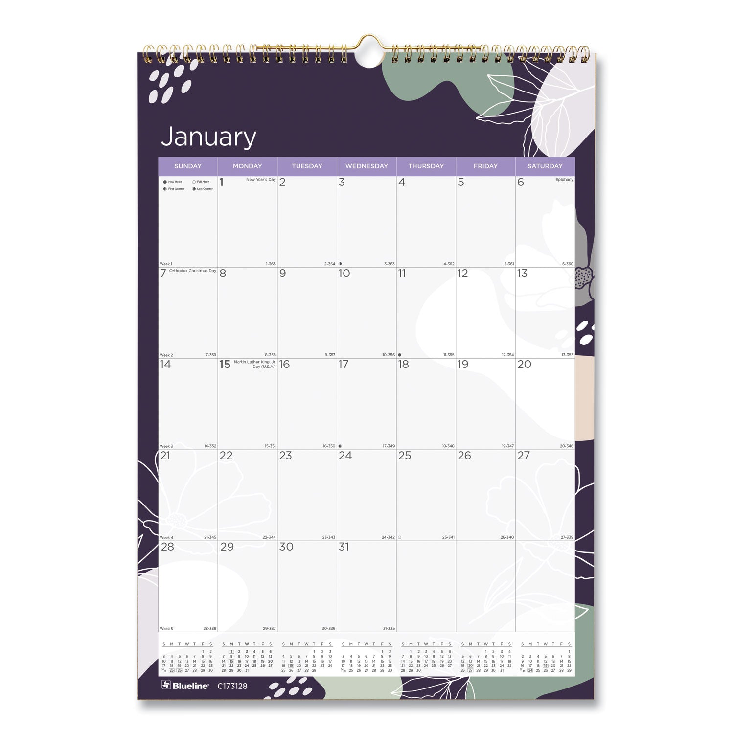 12-Month Colorful Wall Calendar, Floral Artwork, 12 x 17, White Sheets, 12-Month (Jan to Dec): 2025