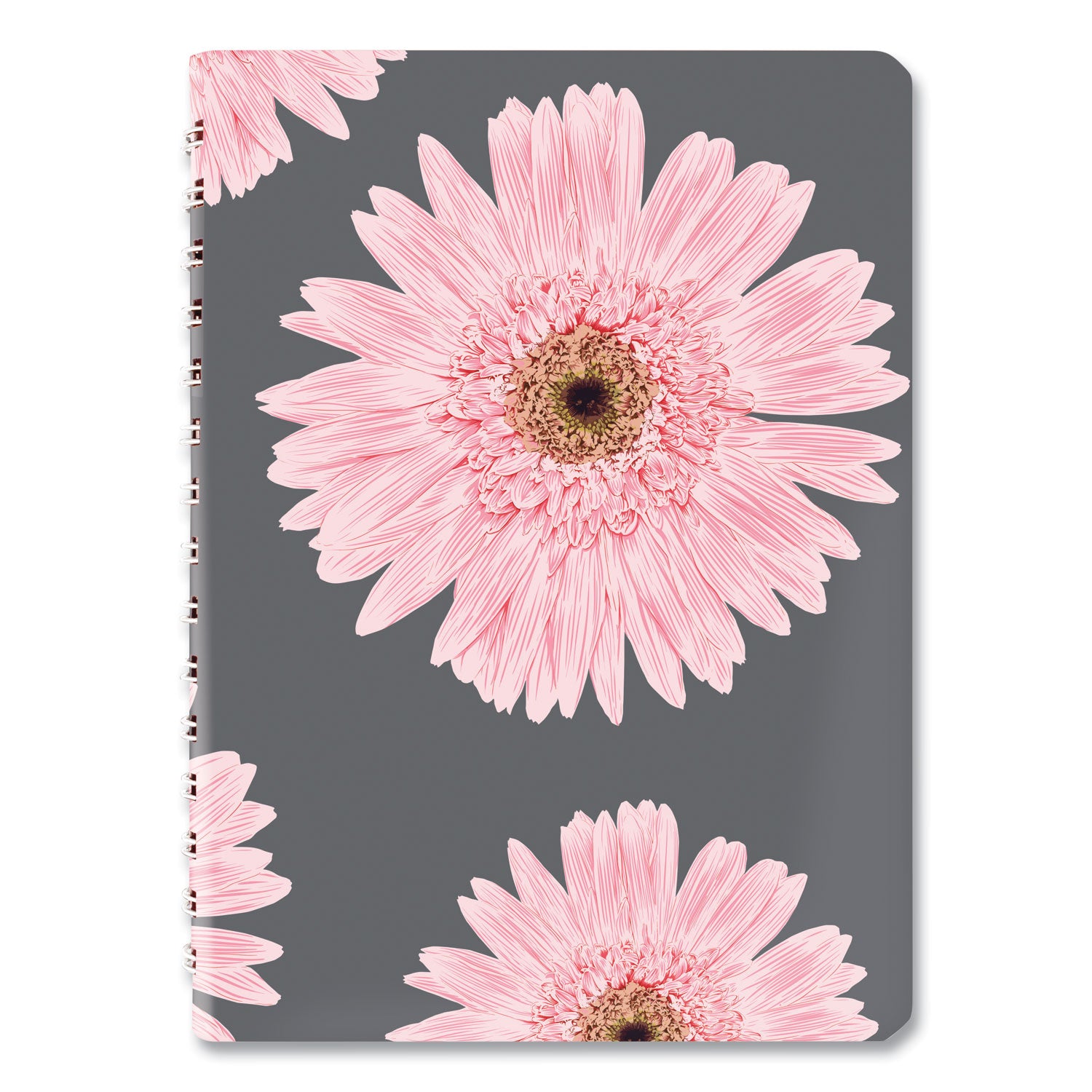 Brownline® Pink Ribbon Essential Daily Appointment Book, Daisy Artwork, 8 x 5, Navy/Gray/Pink Cover, 12-Month (Jan to Dec): 2025