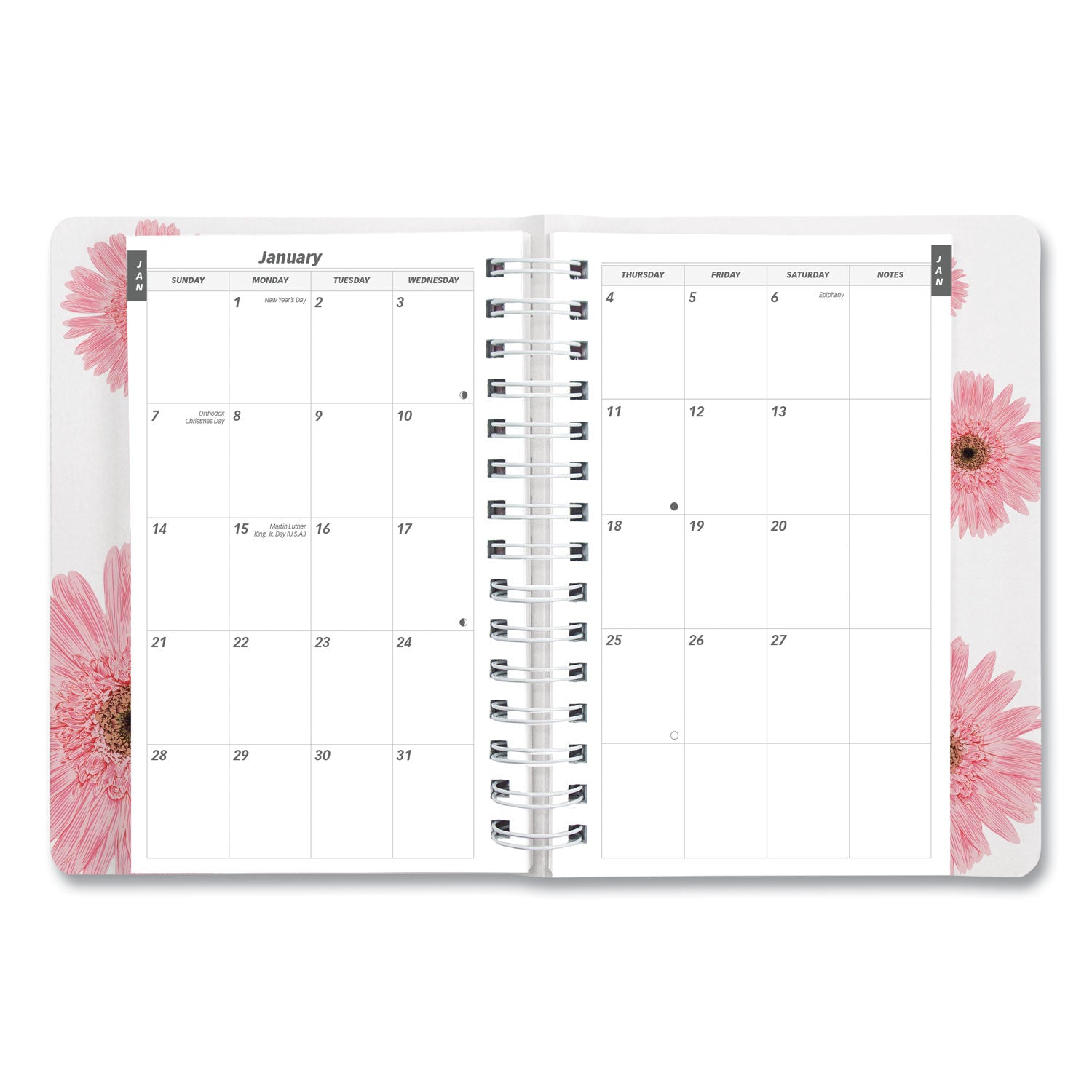 Brownline® Pink Ribbon Essential Daily Appointment Book, Daisy Artwork, 8 x 5, Navy/Gray/Pink Cover, 12-Month (Jan to Dec): 2025