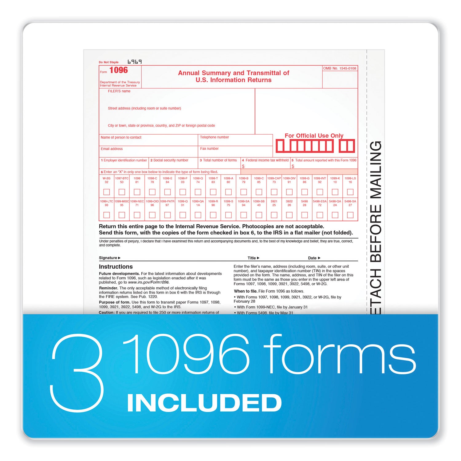 Adams® 1099-NEC + 1096 Tax Form Kit with e-File, Inkjet/Laser, Fiscal Year: 2023, 5-Part, 8.5 x 3.67, 3 Forms/Sheet, 50 Forms Total