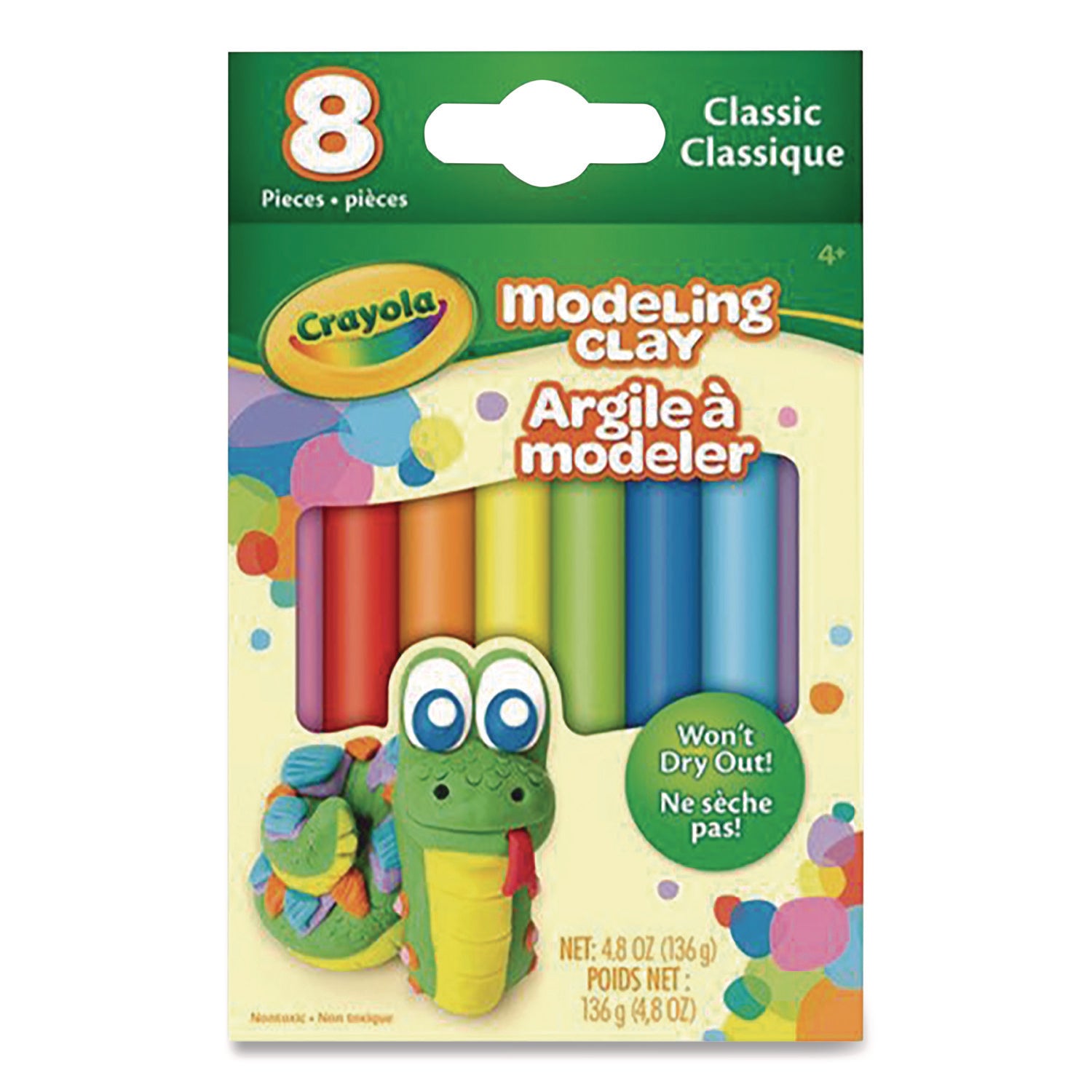 Crayola® Modeling Clay Assortment, Blue/Green/Light Blue/Orange/Pink/Purple/Red/Yellow, 4.8 oz