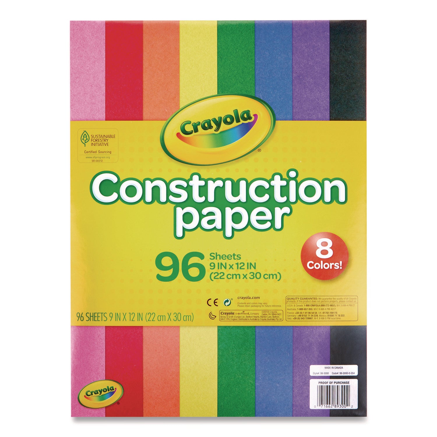 Crayola® Construction Paper, 9 x 12, Assorted Colors, 96 Sheets/Pack