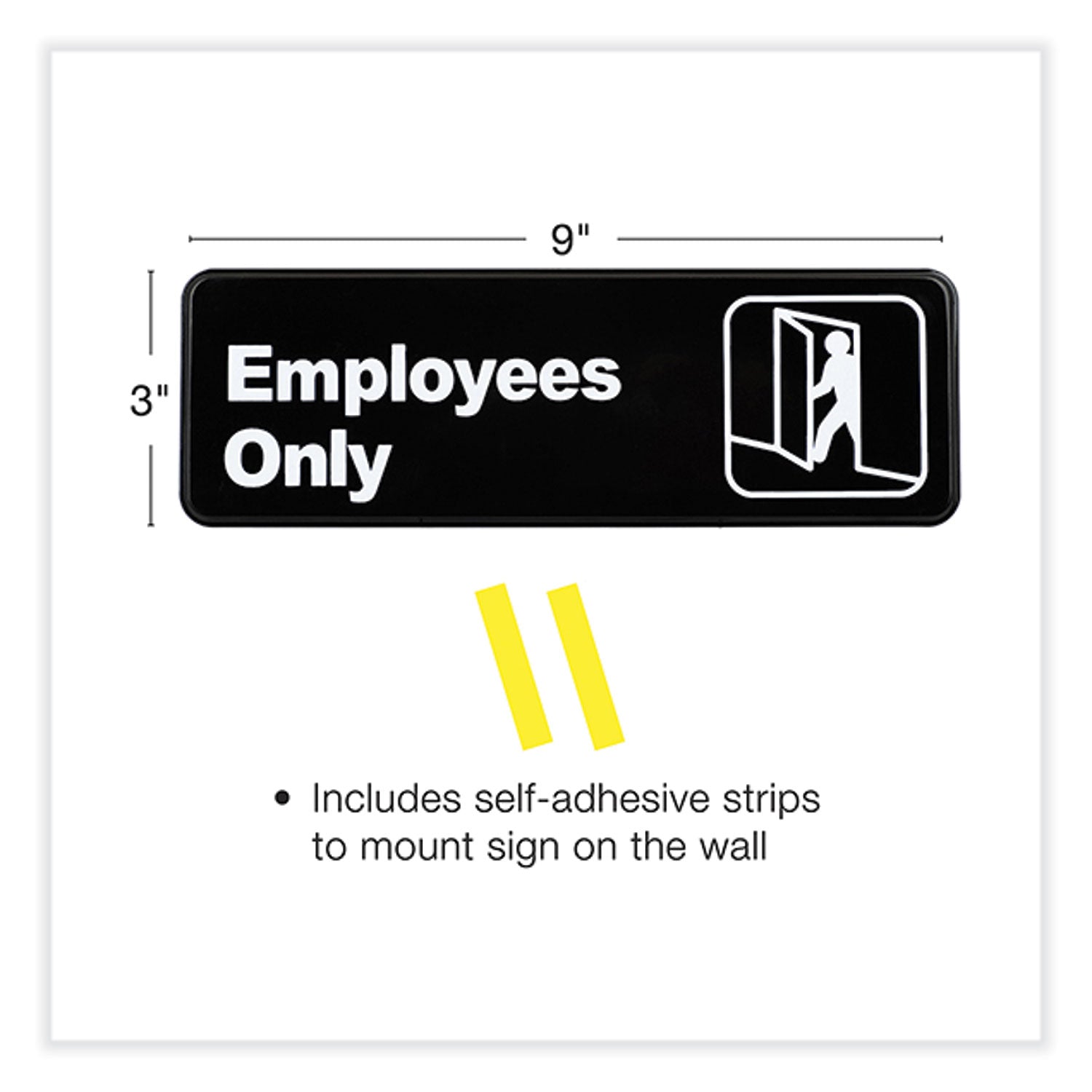 Excello Global Products® Employees Only Indoor/Outdoor Wall Sign, 9" x 3", Black Face, White Graphics, 3/Pack