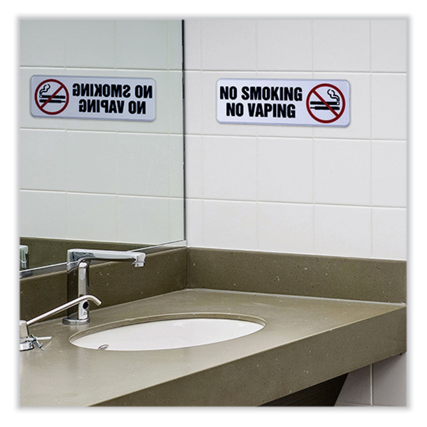 Excello Global Products® No Smoking No Vaping Indoor/Outdoor Wall Sign, 9" x 3", Black Face, Black/Red Graphics, 4/Pack