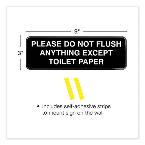 Excello Global Products® Please Do Not Flush Indoor/Outdoor Wall Sign, 9" x 3", Black Face, White Graphics, 3/Pack