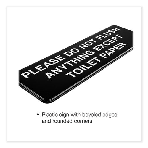 Excello Global Products® Please Do Not Flush Indoor/Outdoor Wall Sign, 9" x 3", Black Face, White Graphics, 3/Pack