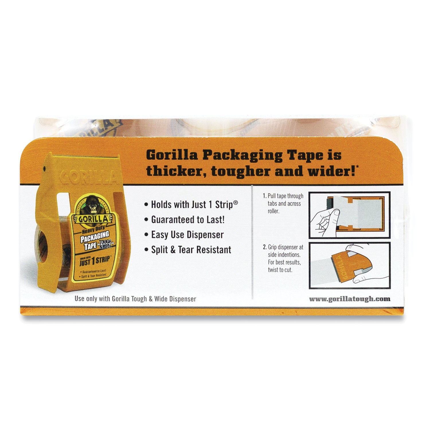 Gorilla® Heavy Duty Tough and Wide Packaging Tape Refill, 2.88" x 30 yds, Clear, 2/Pack