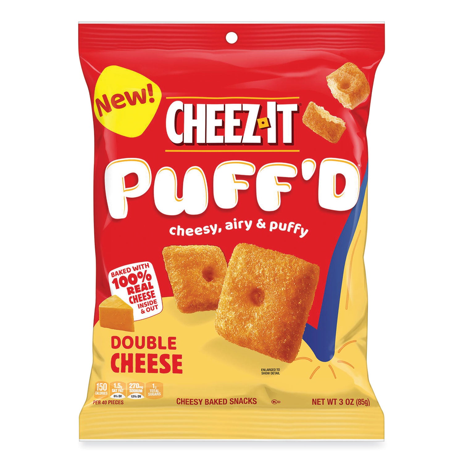 Puff'd Crackers, Double Cheese, 3 oz Bag, 6/Carton