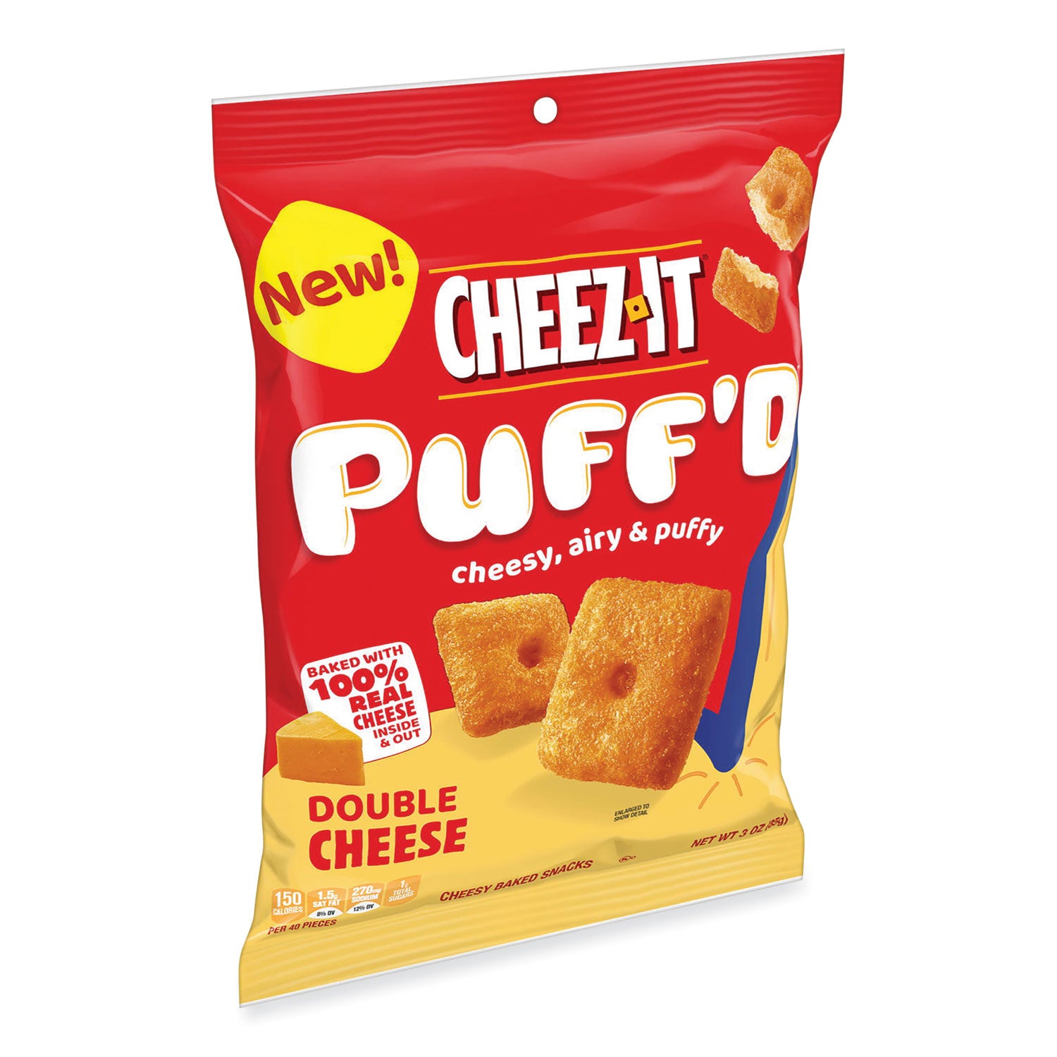 Cheez-It® Puff'd Crackers, Double Cheese, 3 oz Bag, 6/Carton