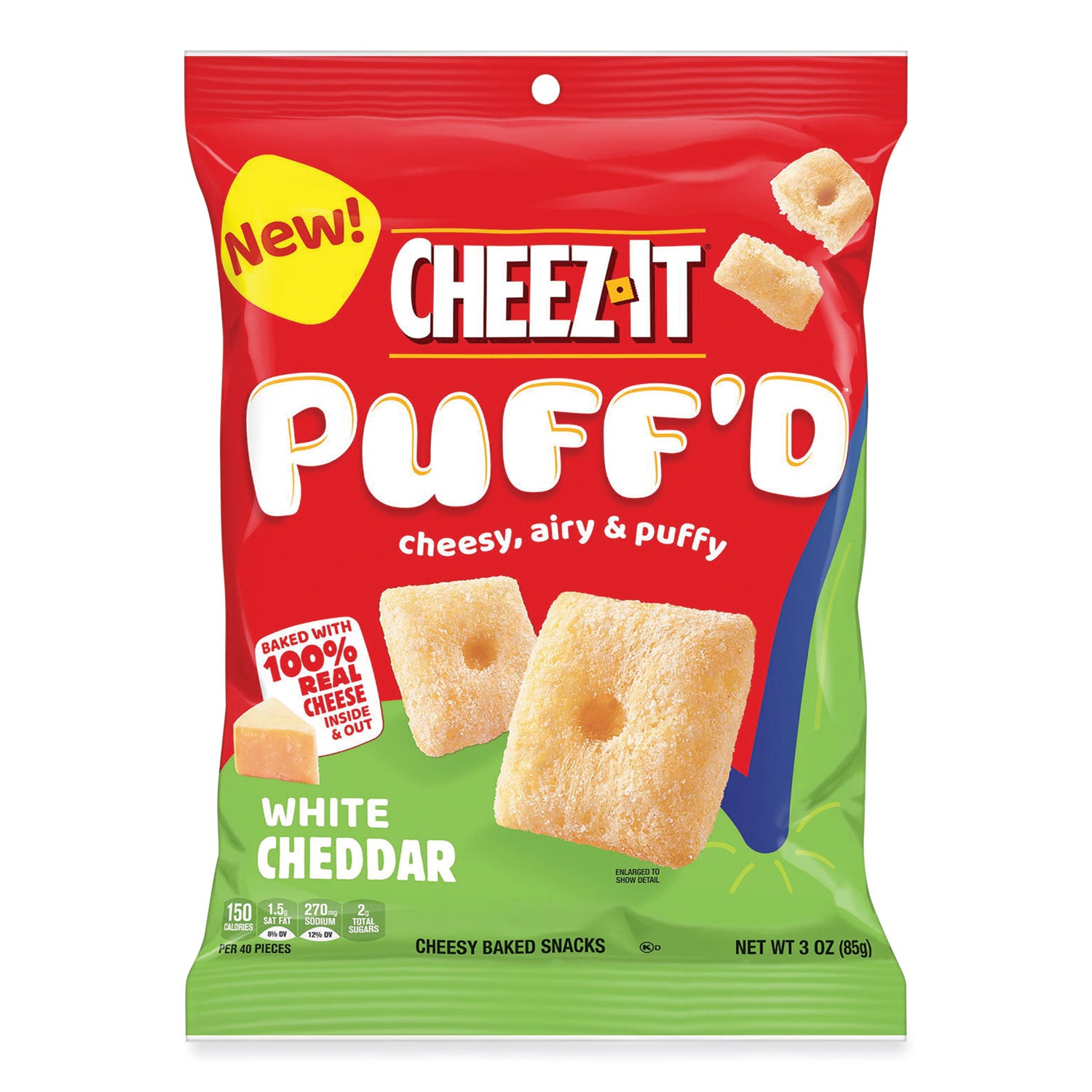 Puff'd Crackers, White Cheddar, 3 oz Bag, 6/Carton