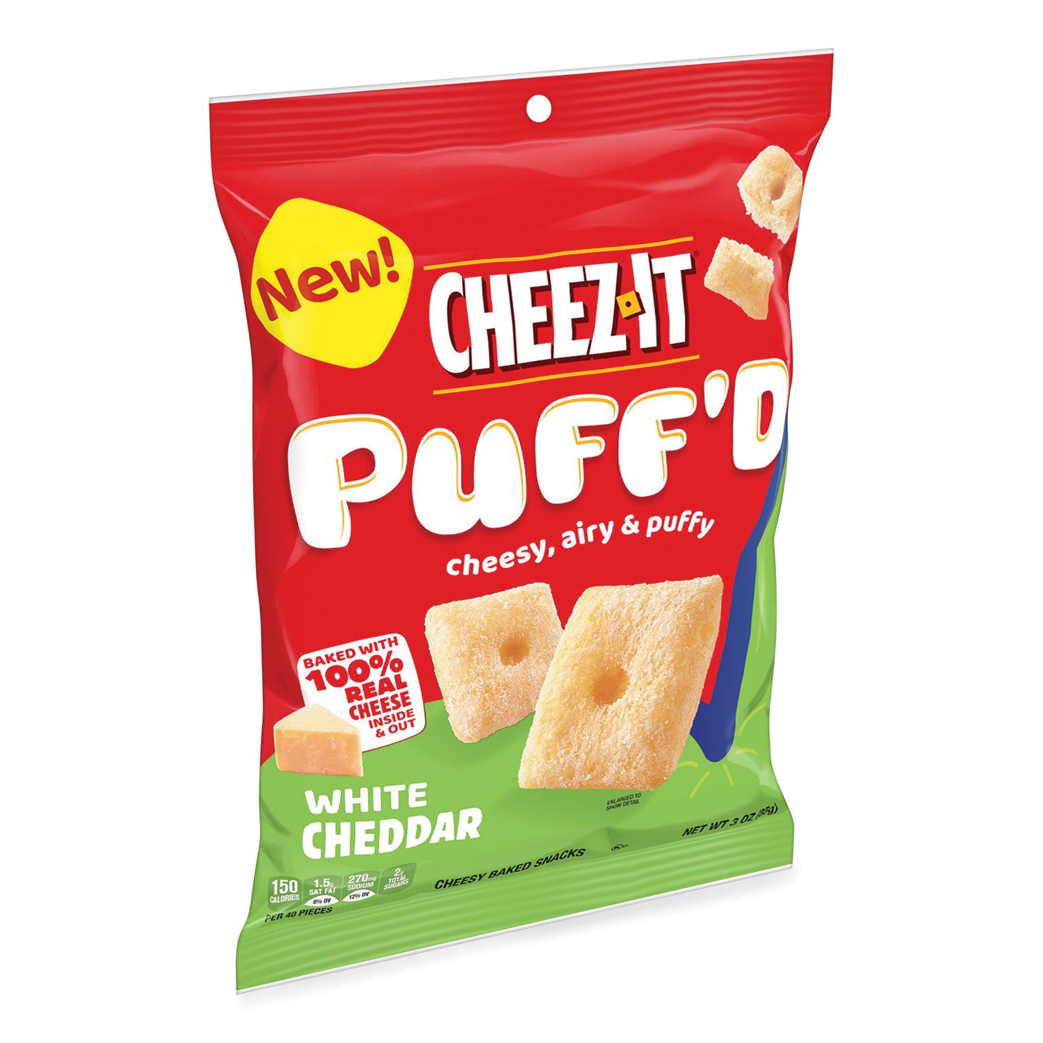 Cheez-It® Puff'd Crackers, White Cheddar, 3 oz Bag, 6/Carton