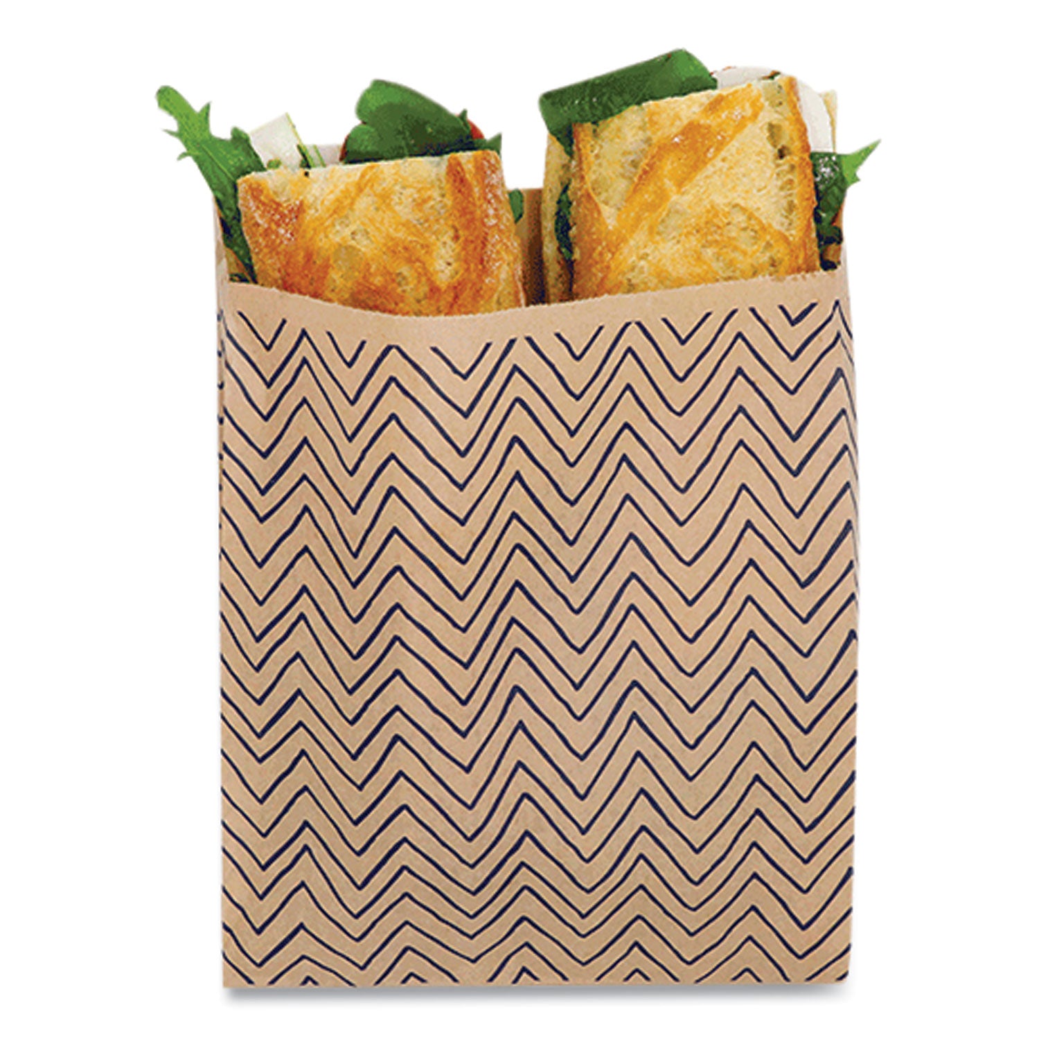 Lunchskins XL Sandwich Bag with Resealable Stickers, 7.1" x 2" x 9.1", Black Stripes/Natural Kraft, 50/Box